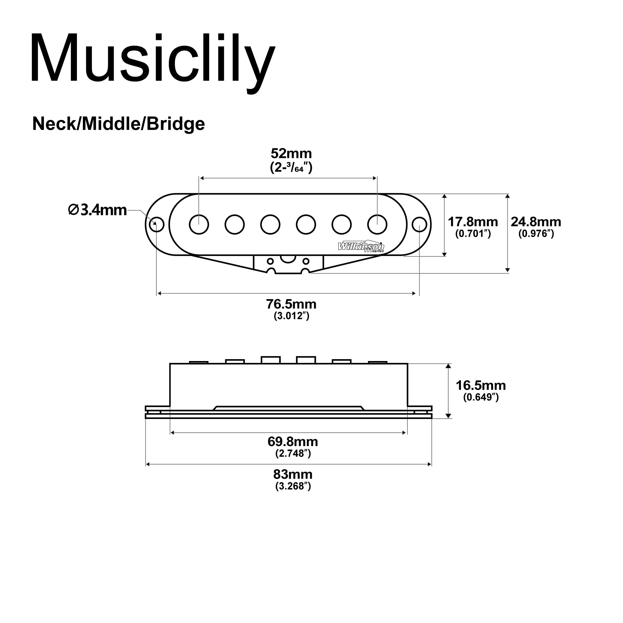 Wilkinson M Series High Output Alnico 5 Strat Single Coil Pickups Set for Stratocaster Electric Guitar, Cream - Image 2