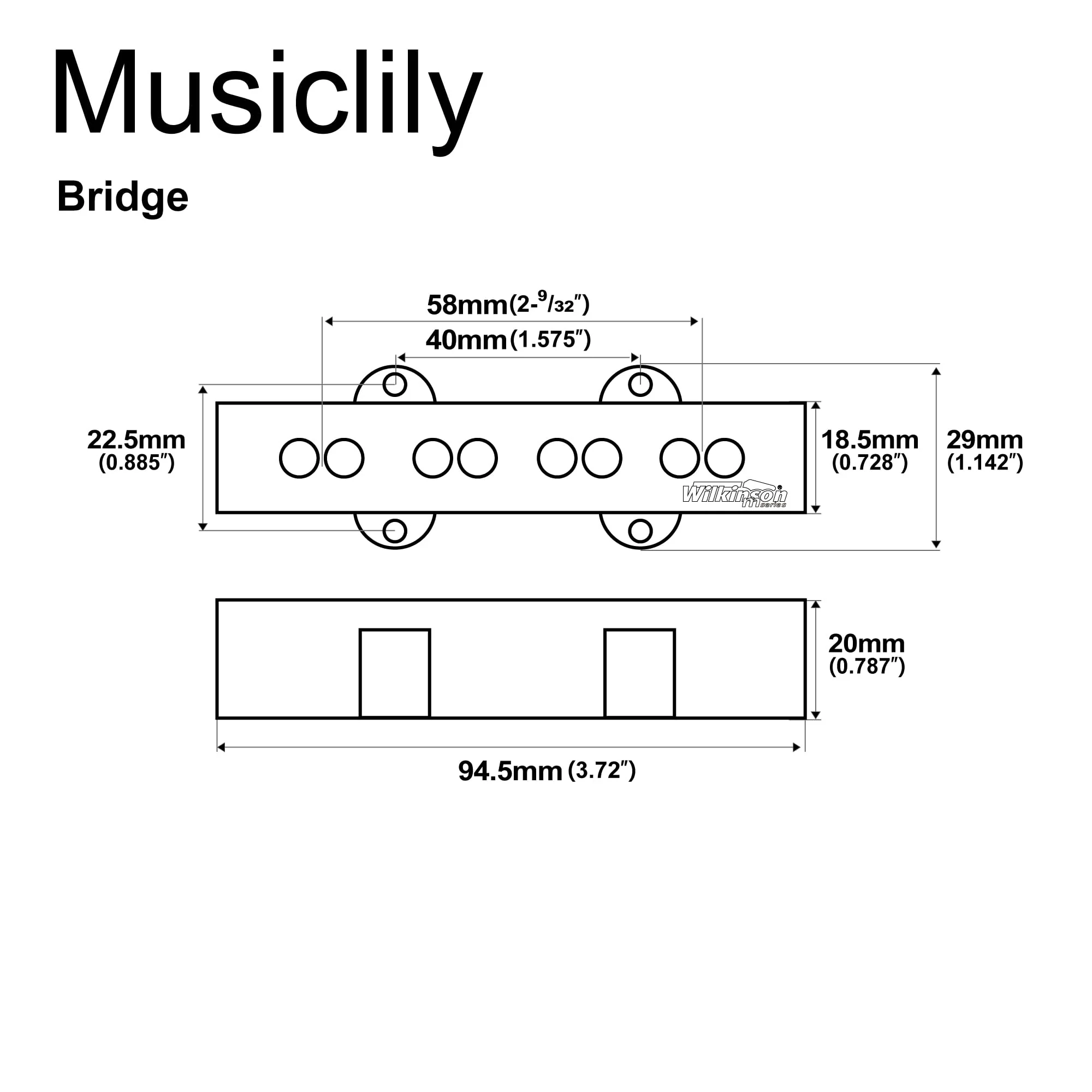 Wilkinson M-series WOJB Variable Gauss Alnico 5 Jazz Bass Bridge Pickup Vintage Tone for 4-string JB Style Electric Bass, Black - Image 2