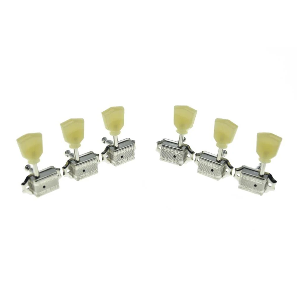 Wilkinson Nickel with Vintage Button 3x3 Deluxe Vintage Tuners Guitar Tuning Keys Machine Heads with Plastic Keystone Buttons for Les Paul/SG/ES, (K1948) - Image 2
