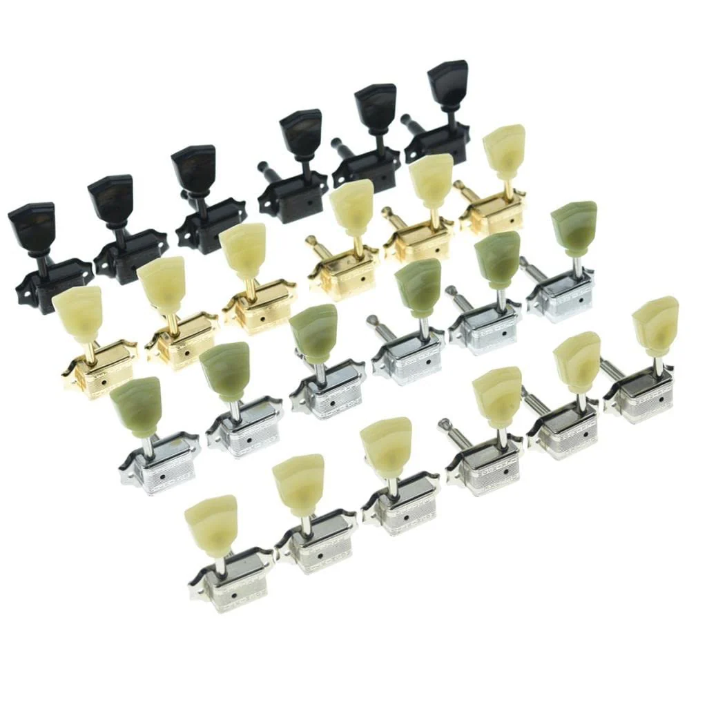 Wilkinson Nickel with Vintage Button 3x3 Deluxe Vintage Tuners Guitar Tuning Keys Machine Heads with Plastic Keystone Buttons for Les Paul/SG/ES, (K1948) - Image 8
