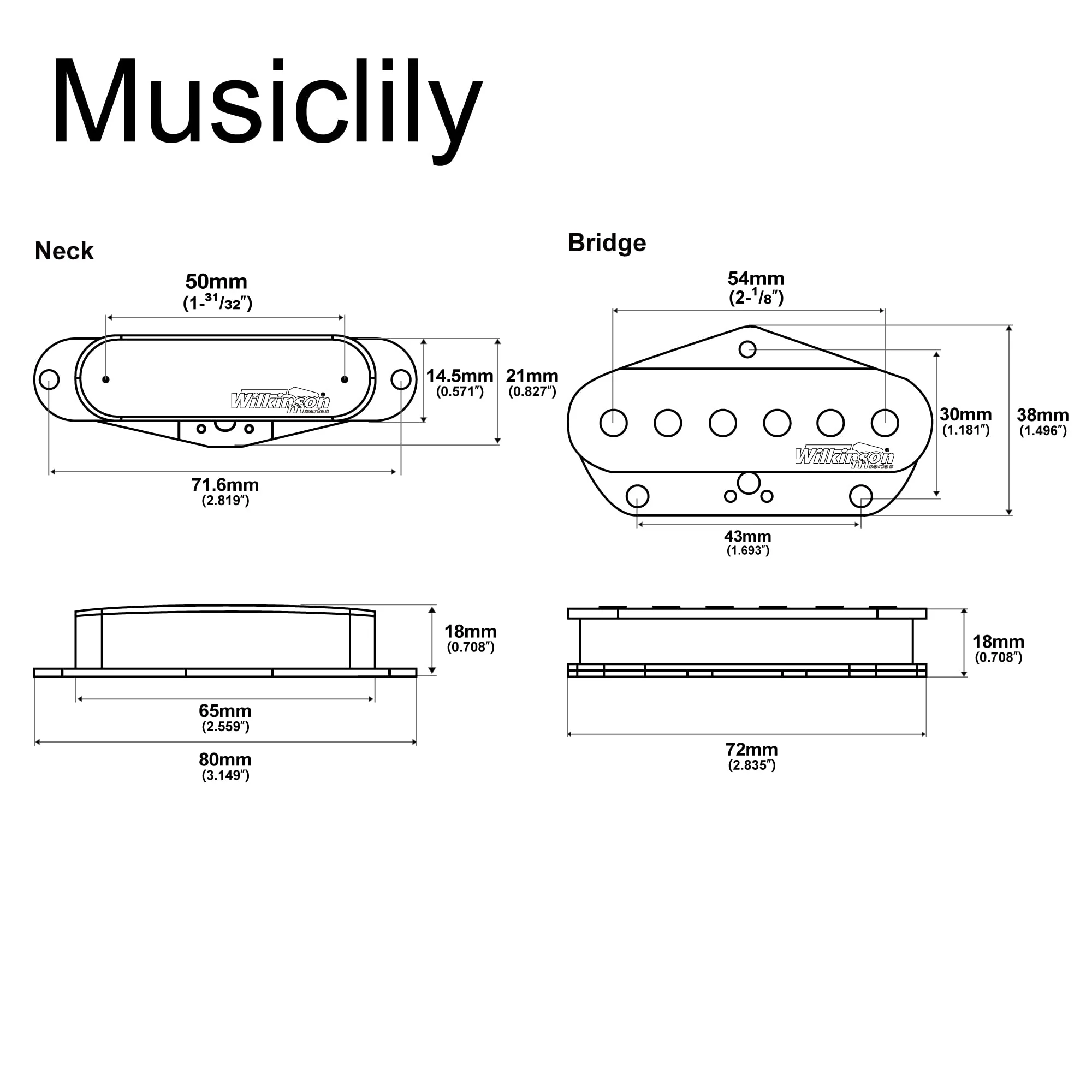 Wilkinson Vintage Alnico 5 Tele Single Coil Pickups Neck Bridge Pickups Set for Fender Squier Telecaster Electric Guitar - Image 2