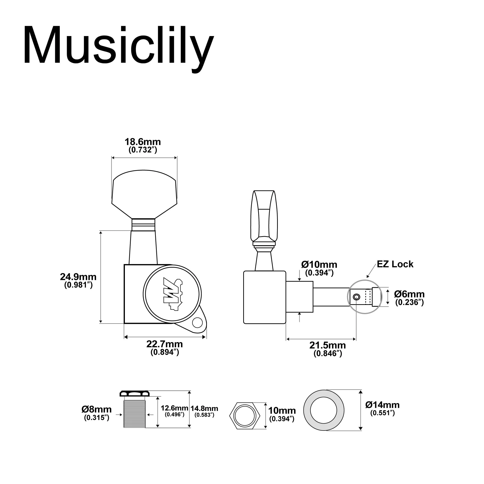 Wilkinson WJN07 6 inline EZ-LOK Guitar Tuners Machine Heads 19:1 Ratio Tuning Pegs Keys for Fender Strat Stratocaster Tele Telecaster Electric Guitar, Chrome - Image 2
