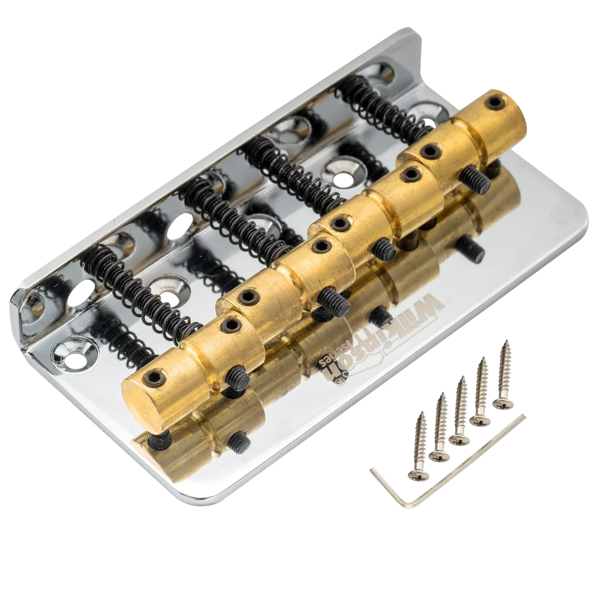 Wilkinson WOB41 57mm (2-1/4 inch) 4-String Bass Bridge Brass Saddles for Precision/Jazz Bass, Chrome - Image 3