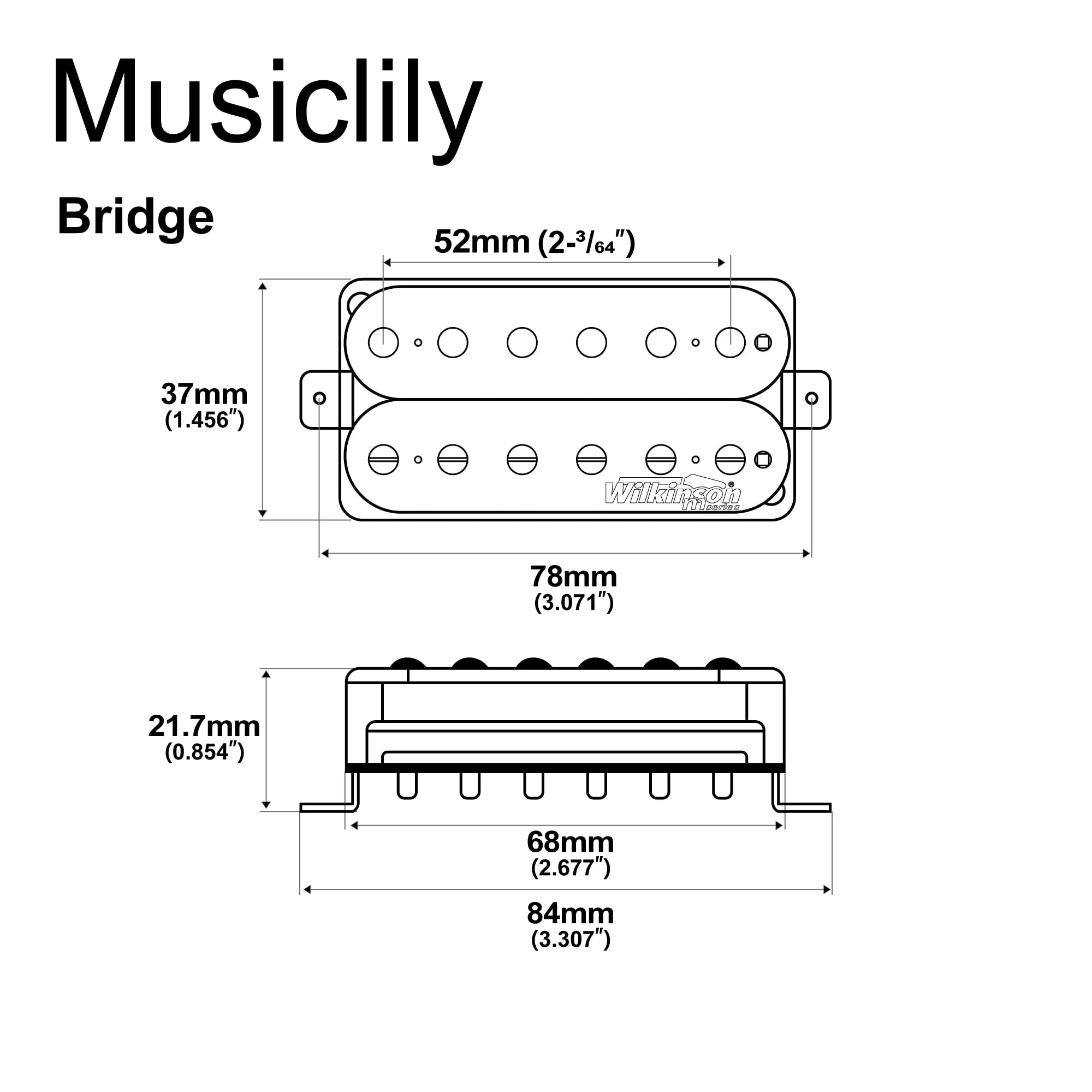 Wilkinson WOHHB Ceramic Overwound Open Style Humbucker Bridge Pickup for Electric Guitar, Black Bridge Black - Image 2