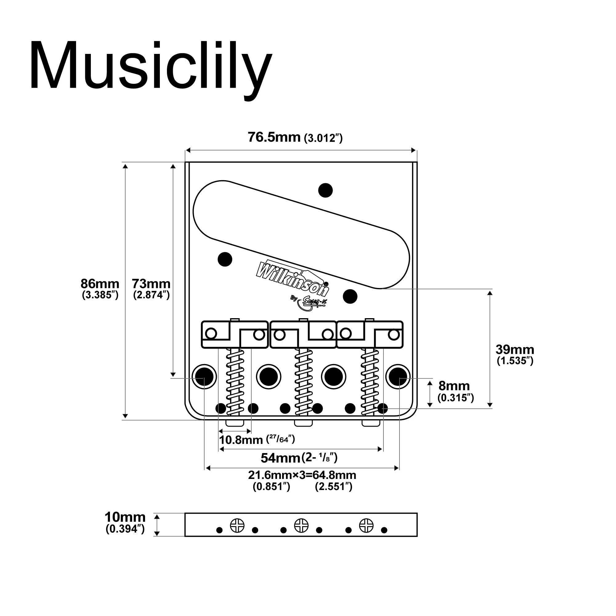 Wilkinson WTB Brass Compensated 3-Saddle Guitar Telecaster Bridge Assembly for Fender Tele Style Electric Guitar Replacement Parts, Chrome - Image 2