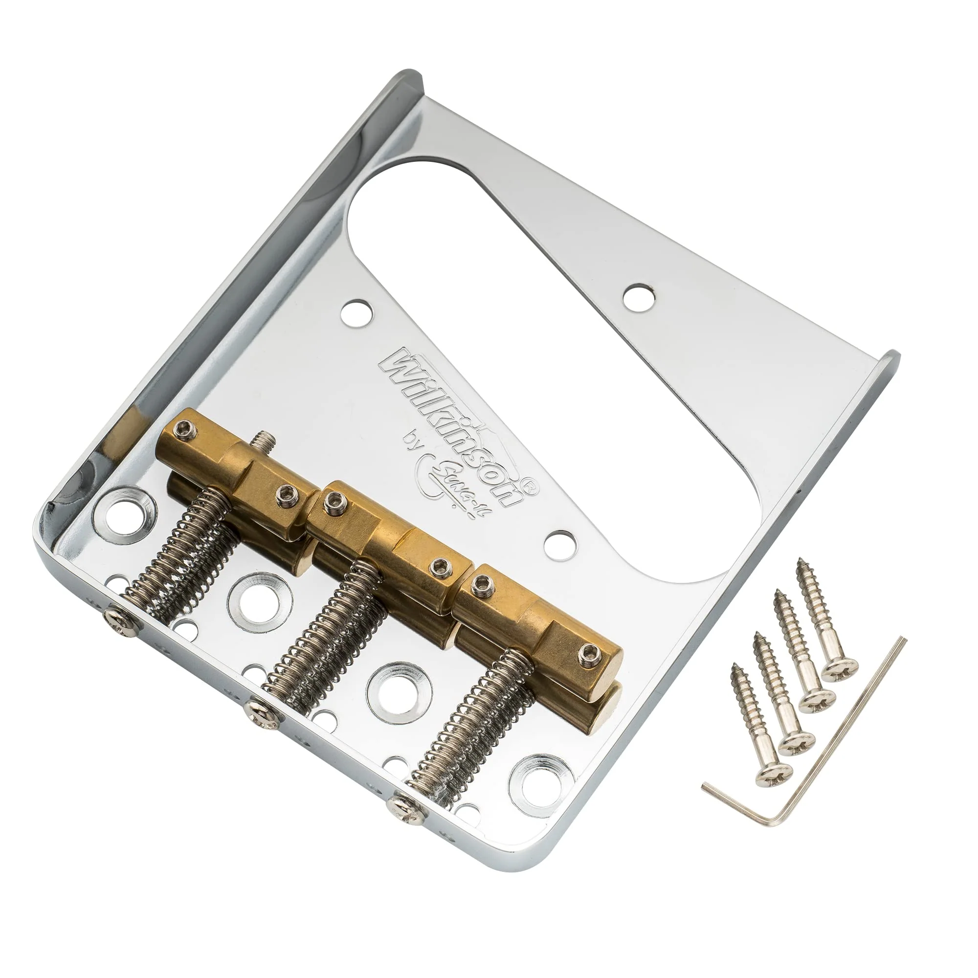 Wilkinson WTB Brass Compensated 3-Saddle Guitar Telecaster Bridge Assembly for Fender Tele Style Electric Guitar Replacement Parts, Chrome - Image 4