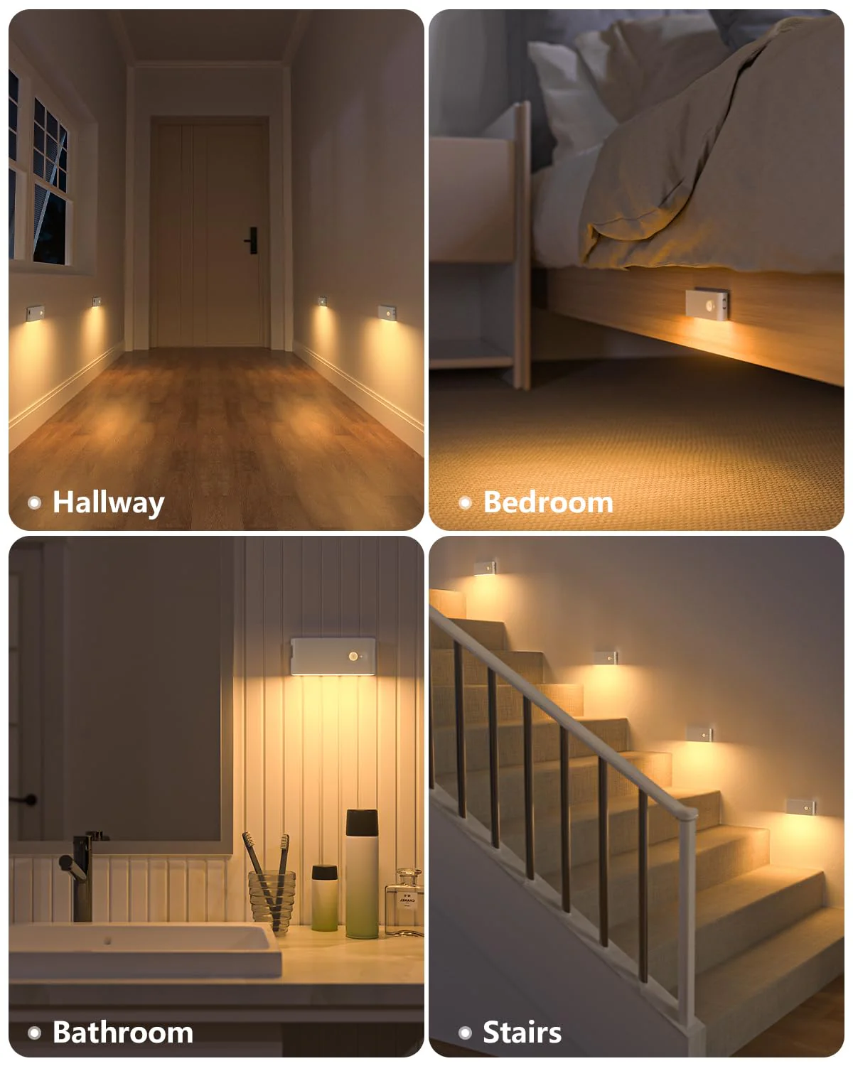 WILLED Motion Sensor Night Light, Rechargeable Stair Lights Indoor, Warm White Motion Sensor Light Indoor, Battery Operated Night Light for Hallway, Stairway, Bathroom, Bedroom, Kitchen, 6 Pack - Image 3