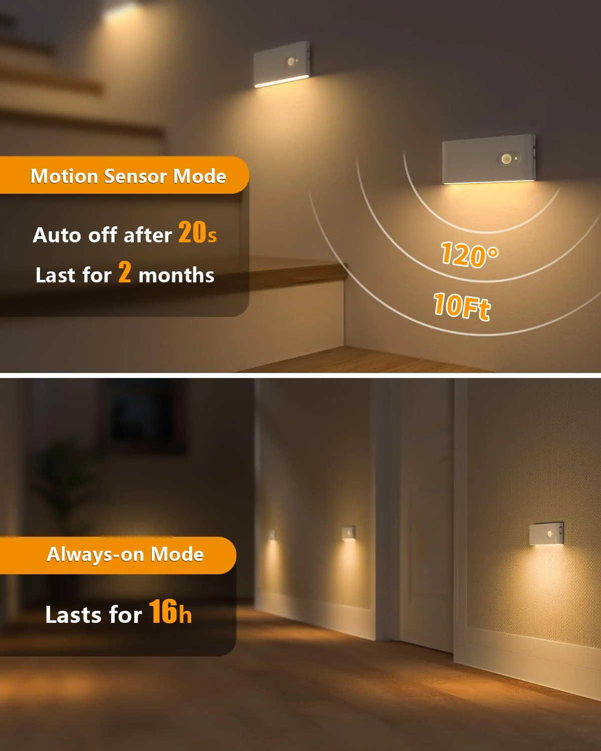 WILLED Motion Sensor Night Light, Rechargeable Stair Lights Indoor, Warm White Motion Sensor Light Indoor, Battery Operated Night Light for Hallway, Stairway, Bathroom, Bedroom, Kitchen, 6 Pack - Image 4