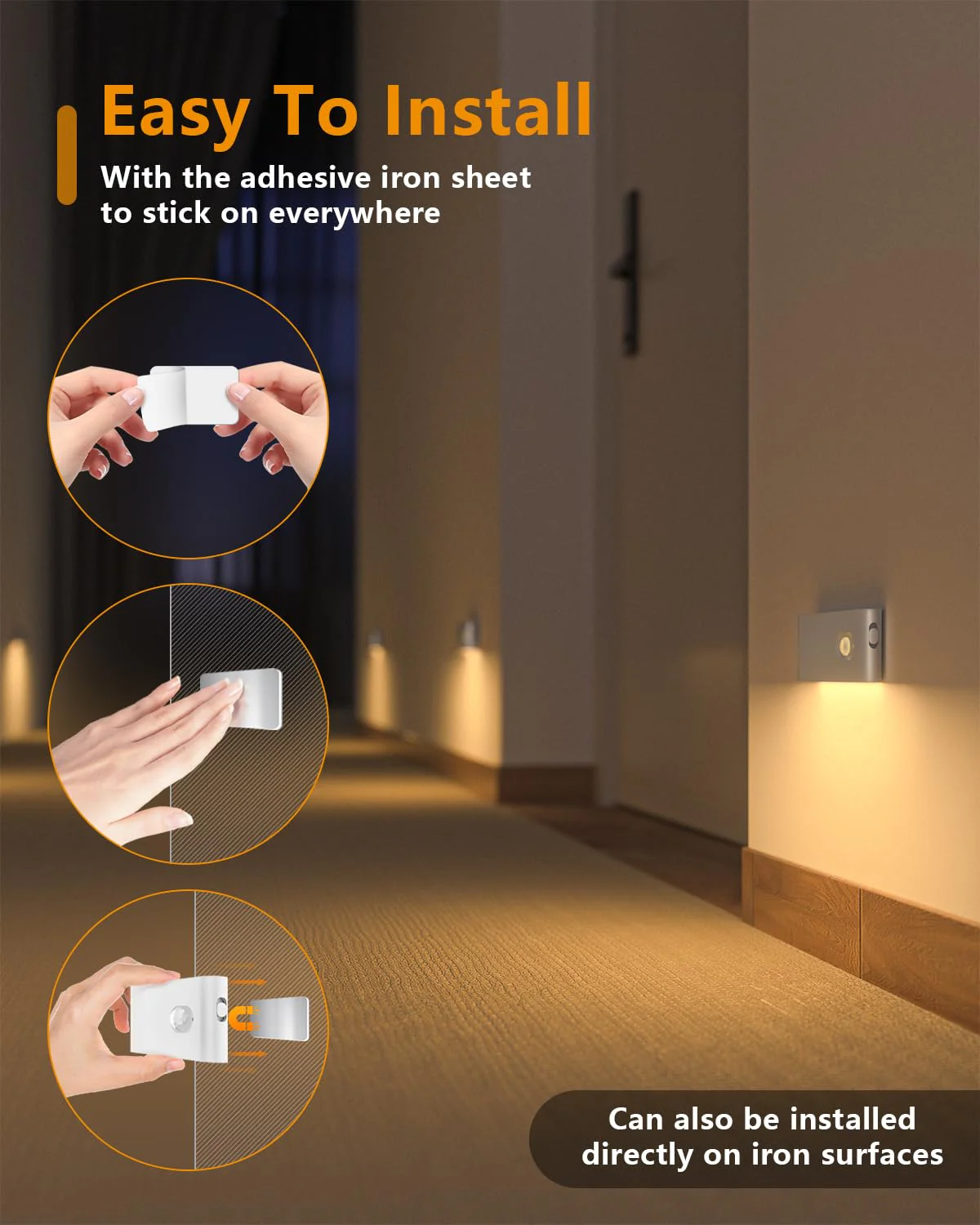 WILLED Motion Sensor Night Light, Rechargeable Stair Lights Indoor, Warm White Motion Sensor Light Indoor, Battery Operated Night Light for Hallway, Stairway, Bathroom, Bedroom, Kitchen, 6 Pack - Image 6