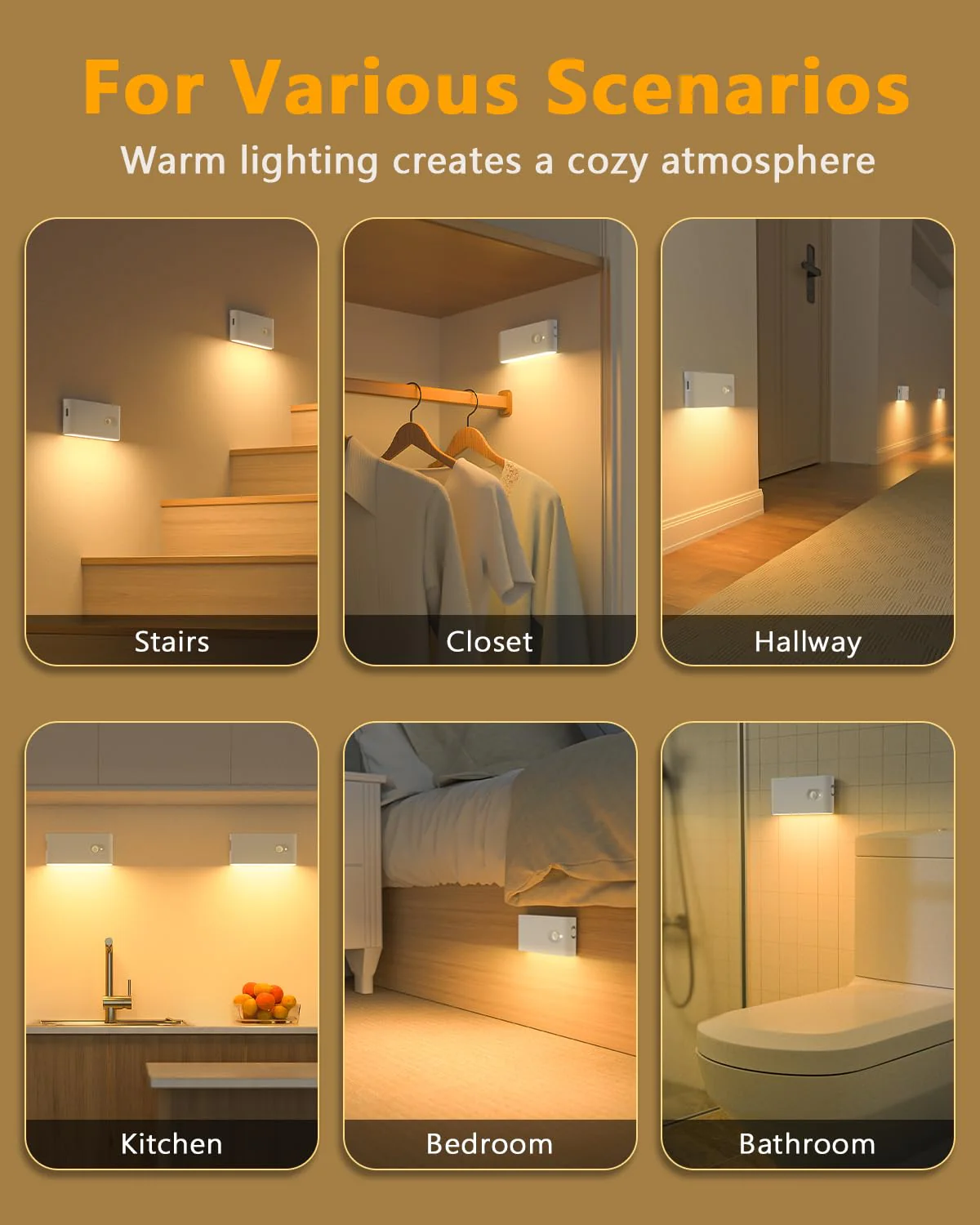 WILLED Rechargeable Night Lights, Warm White Motion Sensor Night Lights, Wireless Stair Lights Indoor for Stairway, Hallway, Kitchen, Closet, Cabinet, Bedroom, Kids' Room(8-Pack) 8 Pack - Image 2