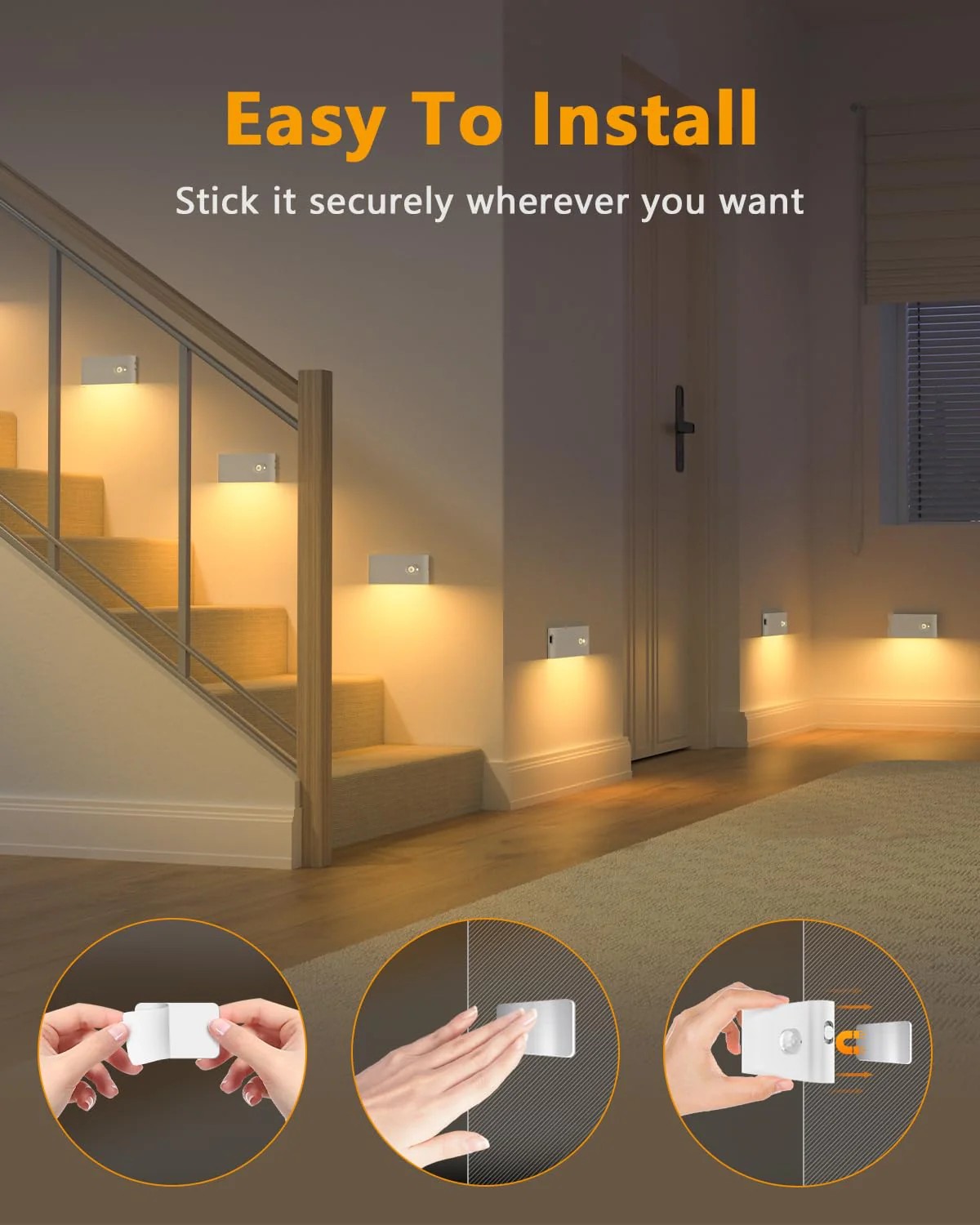 WILLED Rechargeable Night Lights, Warm White Motion Sensor Night Lights, Wireless Stair Lights Indoor for Stairway, Hallway, Kitchen, Closet, Cabinet, Bedroom, Kids' Room(8-Pack) 8 Pack - Image 6