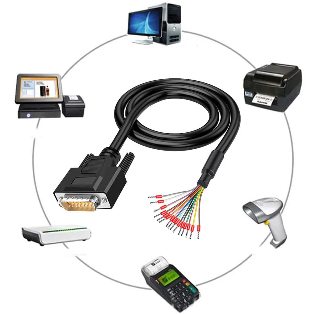 Willwewon 10Ft 3m 26AWG DB15 Male RS232 15 Pin Serial Extension Cable, RS232 D-SUB DB15 Serial to 15 Bare Wire Breakout Board Connector - Image 7