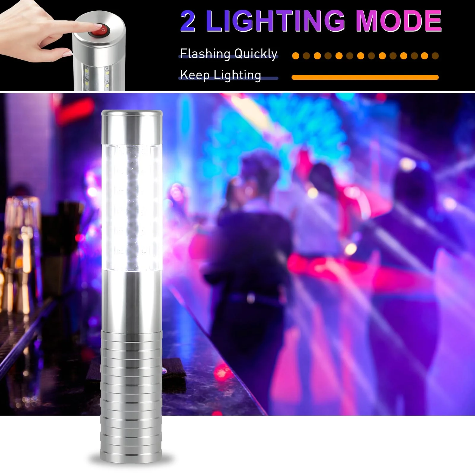 WILON Bottle Service Lights Rechargeable Bottle Service Sparklers Reusable Handheld Girl Lights LED Baton Strobe Light for Parties Bar Club Nightclub Birthday Weddings - 2 Pack Silver-2P - Image 4