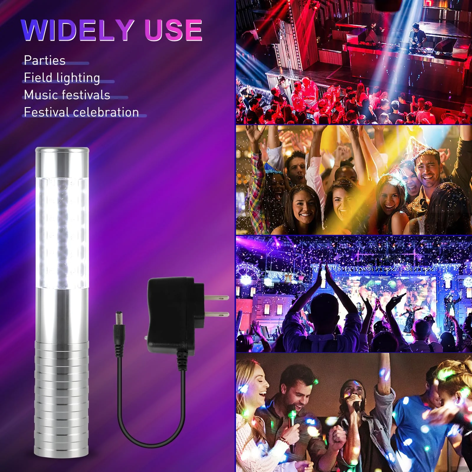 WILON Bottle Service Lights Rechargeable Bottle Service Sparklers Reusable Handheld Girl Lights LED Baton Strobe Light for Parties Bar Club Nightclub Birthday Weddings - 2 Pack Silver-2P - Image 6