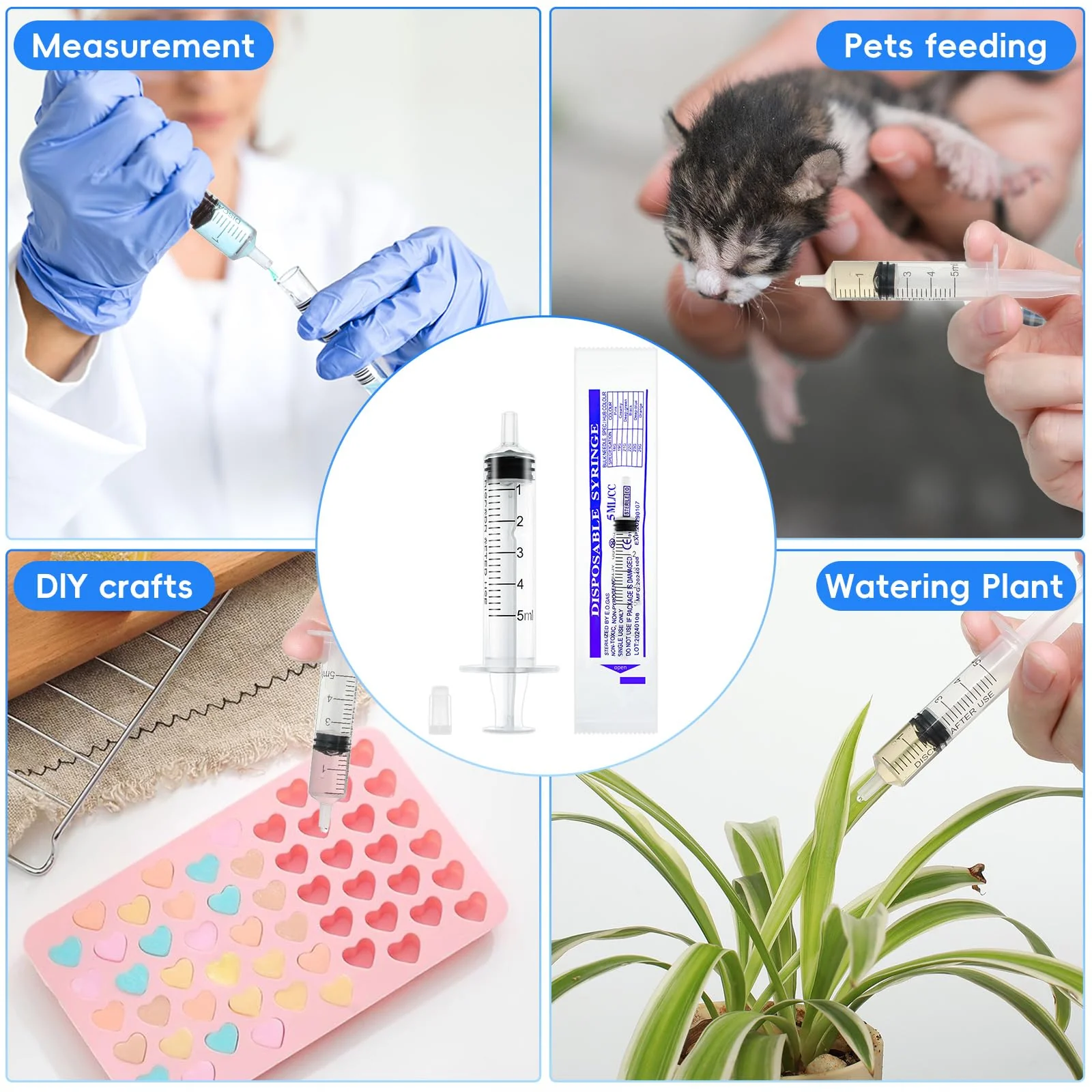 winbest Syringe 5 ml, Pack of 32 Individual Package Plastic Syringe with Cap Plastic Syringe Without Needle Reusable Syringe for Liquid Measurement and Dispensing, Animal Feeding, Plant Watering - Image 7