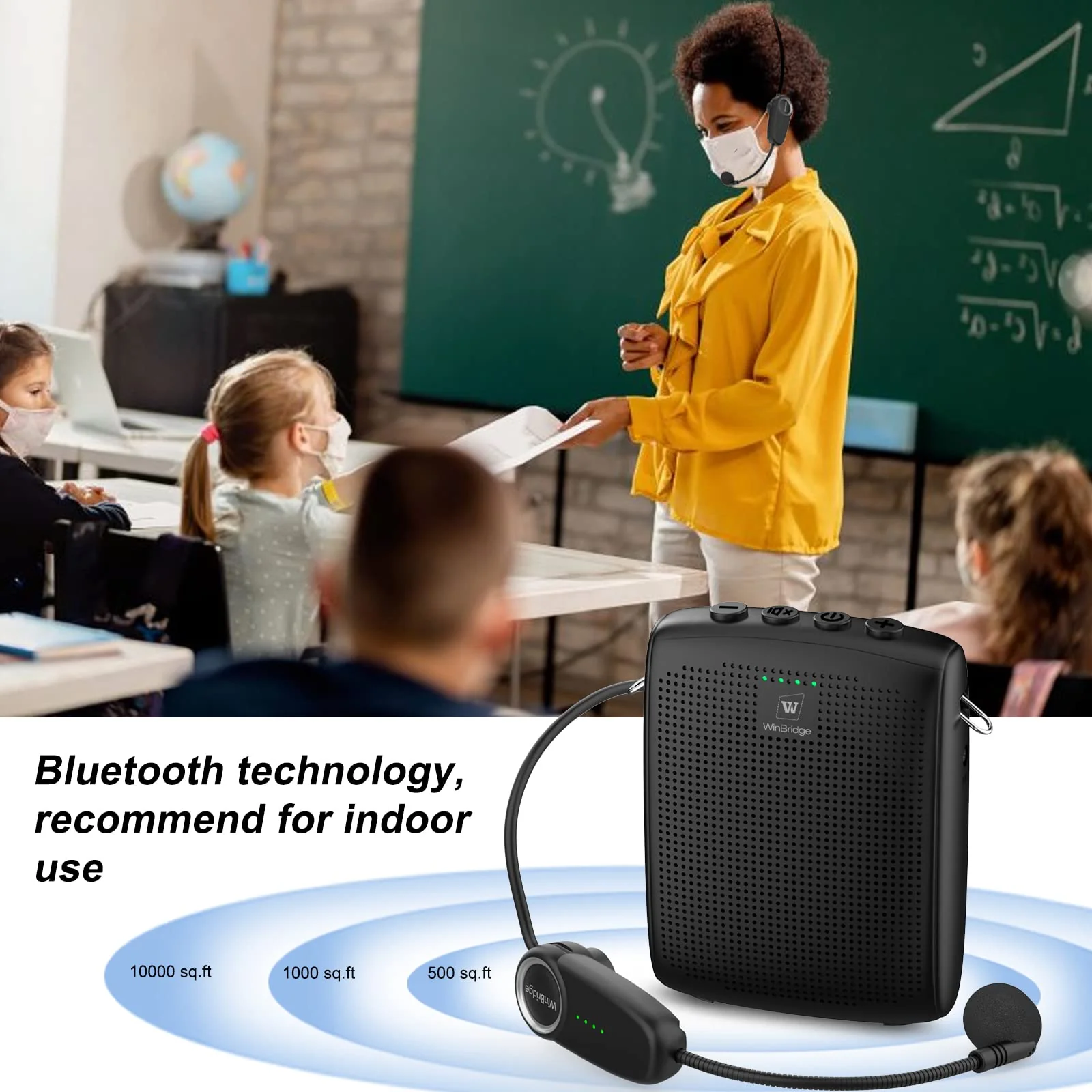 WinBridge Bluetooth Voice Amplifier for Teachers, Wireless Voice Amplifier with Bluetooth Headset Microphone, Portable Megaphone Speaker Headset System, Teacher Must Haves 15W WB002 - Image 2