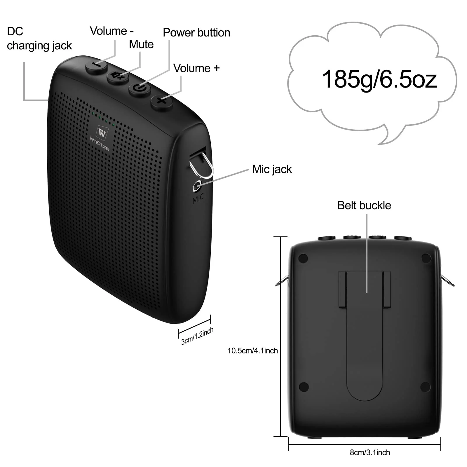 WinBridge Bluetooth Voice Amplifier for Teachers, Wireless Voice Amplifier with Bluetooth Headset Microphone, Portable Megaphone Speaker Headset System, Teacher Must Haves 15W WB002 - Image 5