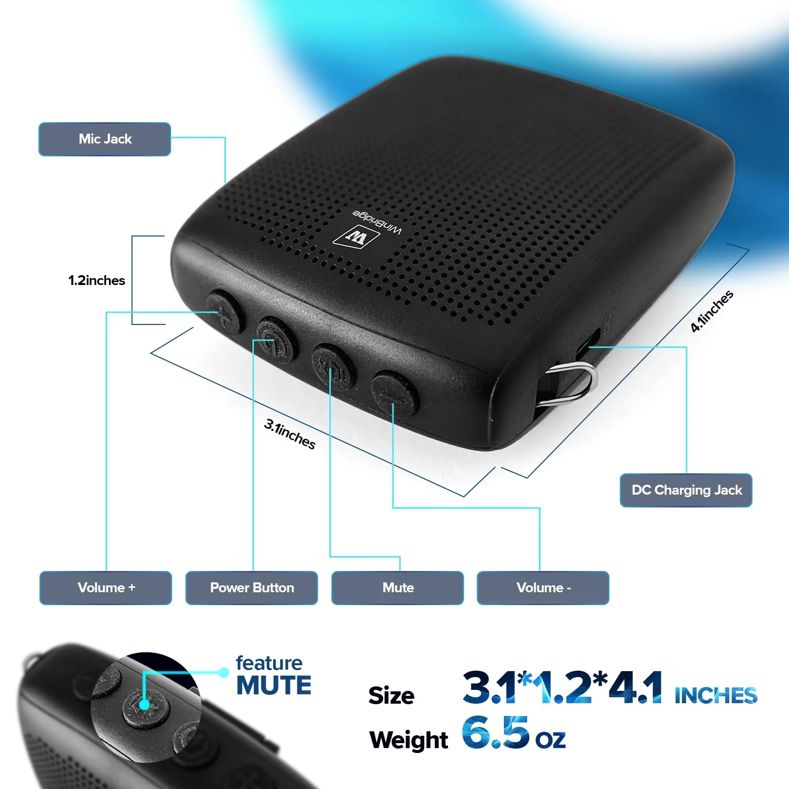 WinBridge Portable Voice Amplifier with Wired Headset Microphone, Small Bluetooth Speaker with Mic,Personal Microphone Speaker for Teachers, Trainers Coaches, Instructors, Tour guides, Public Speakers - Image 2