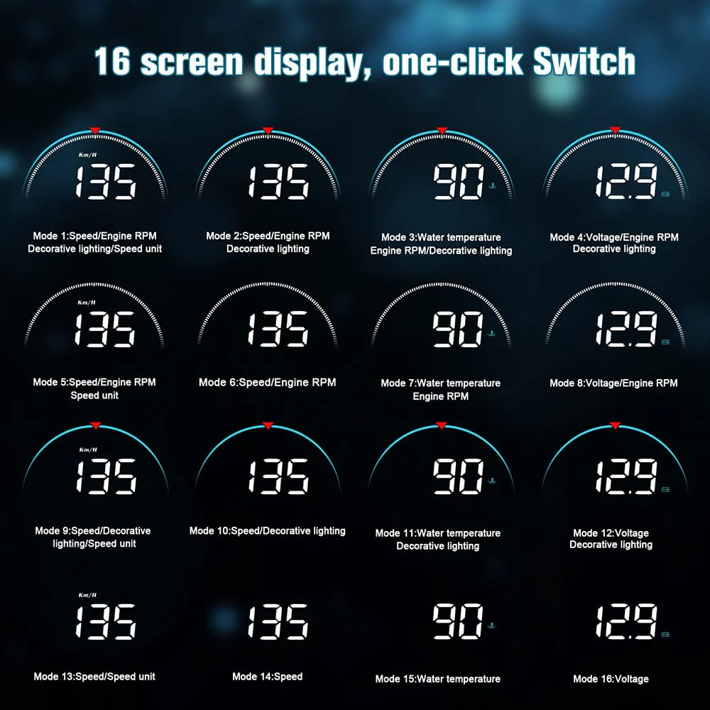 Windshield Head Up Display for Cars, OBD2 Head Up Display Digital Speedometer for Car HUD Projector Car Speedometer Display with RPM, Volt, Water Temp, Mileage, Overspeed Alarm, Fatigue Driving Alarm - Image 3