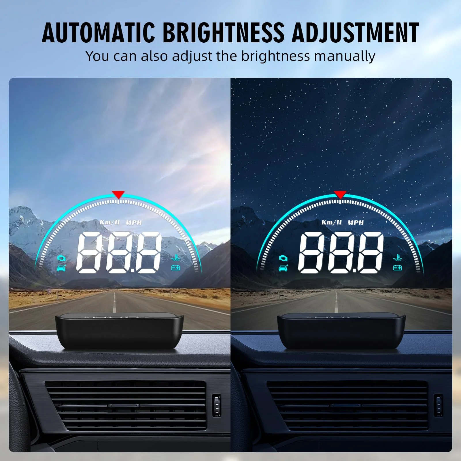 Windshield Head Up Display for Cars, OBD2 Head Up Display Digital Speedometer for Car HUD Projector Car Speedometer Display with RPM, Volt, Water Temp, Mileage, Overspeed Alarm, Fatigue Driving Alarm - Image 5
