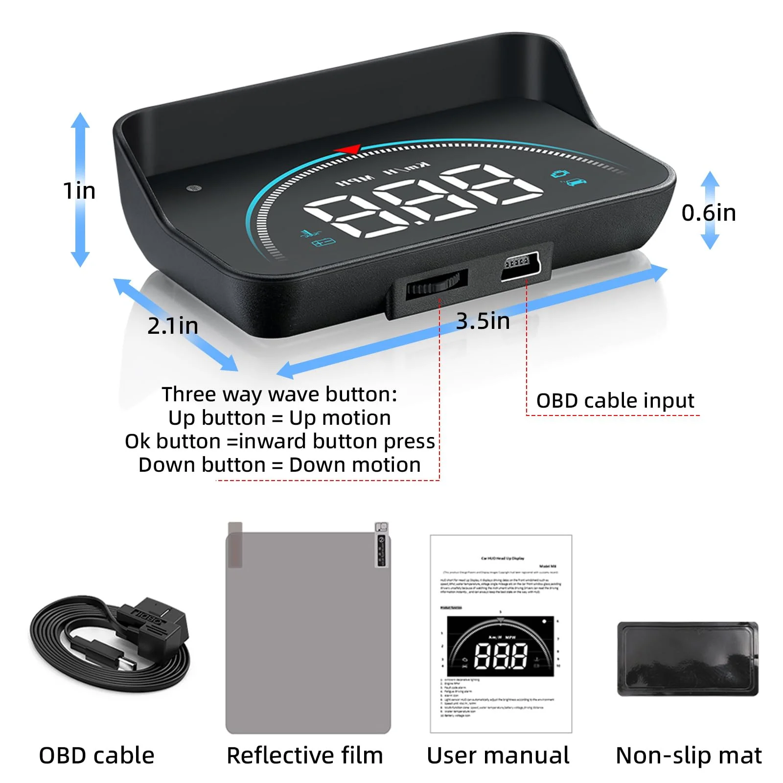Windshield Head Up Display for Cars, OBD2 Head Up Display Digital Speedometer for Car HUD Projector Car Speedometer Display with RPM, Volt, Water Temp, Mileage, Overspeed Alarm, Fatigue Driving Alarm - Image 6