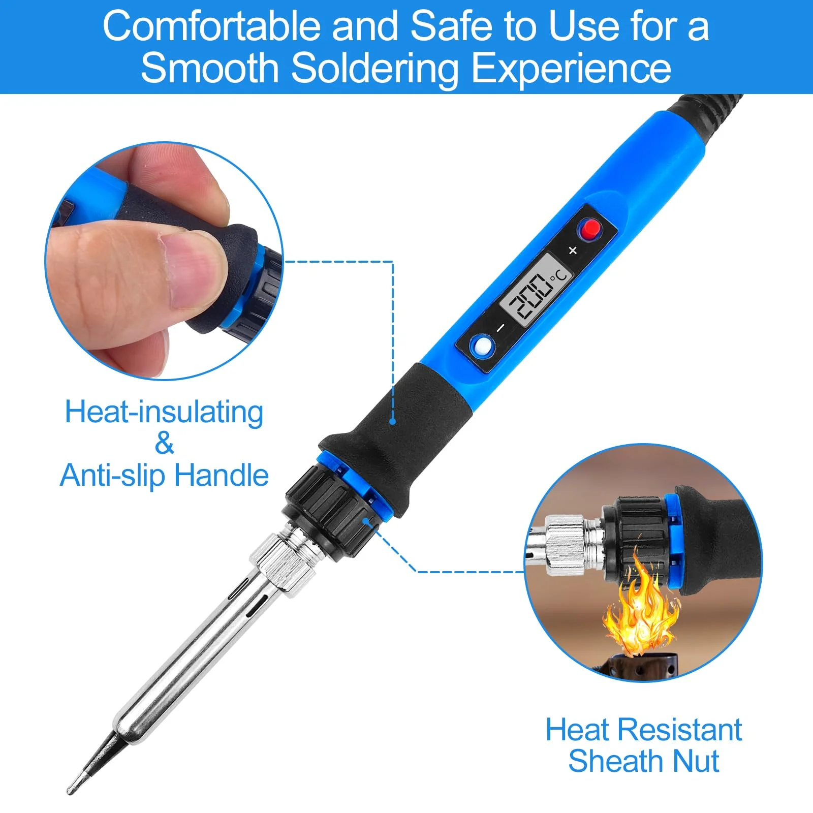 WinGluge 80 W Soldering Iron Set, Soldering Station with Temperature Adjustable 180-480 °C, Soldering Set with Soldering Wire, Soldering Iron Kit with LED Screen and 5 Soldering Tips for Hot Cutting - Image 4