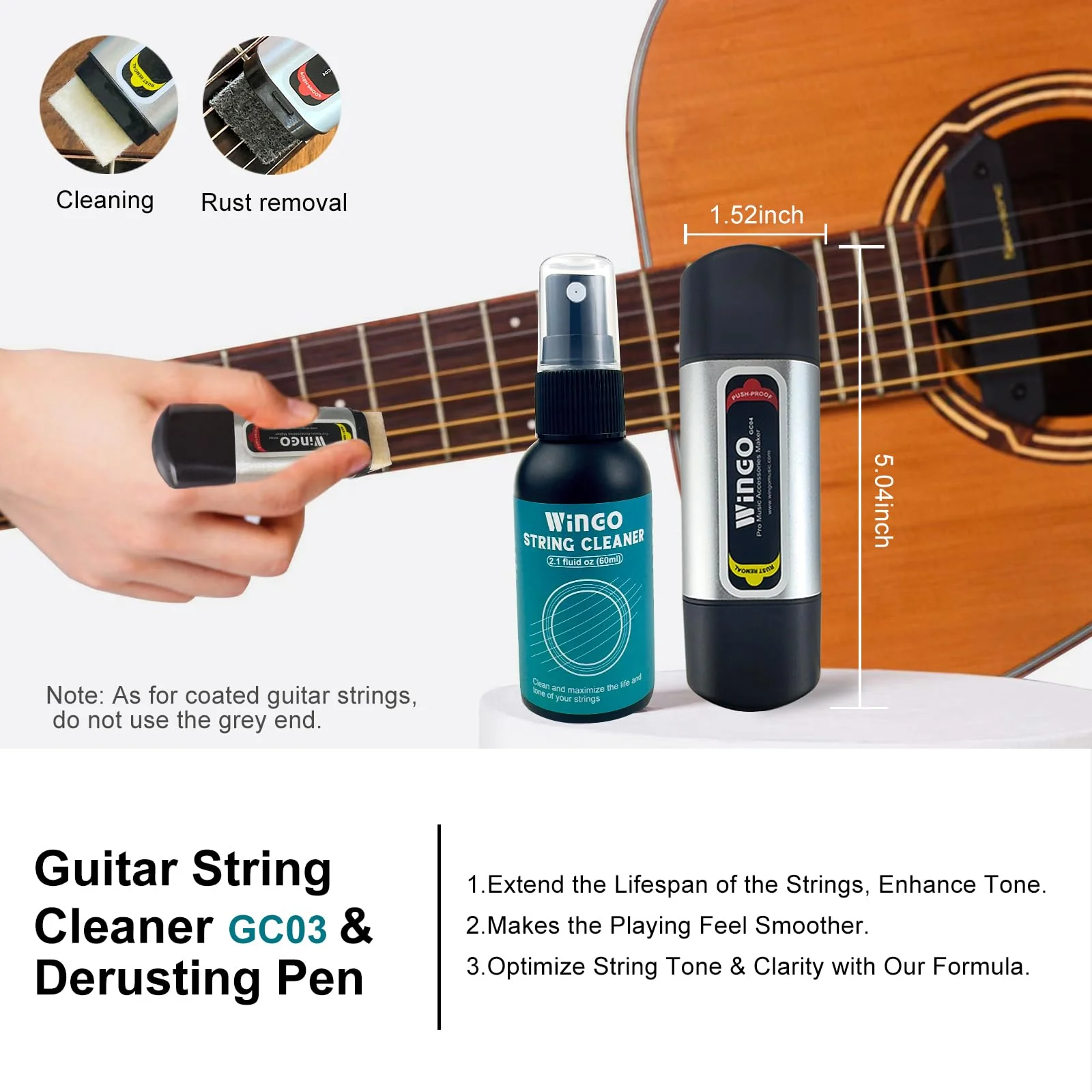 WINGO Guitar Cleaning and Care Kit, Polish and Cleaner, Fretboard Lemon oil, Guitar String-cleaner and Tool Brush, Cleaning Cloth & Brush for Guitar Cleaning and Maintenance. - Image 4