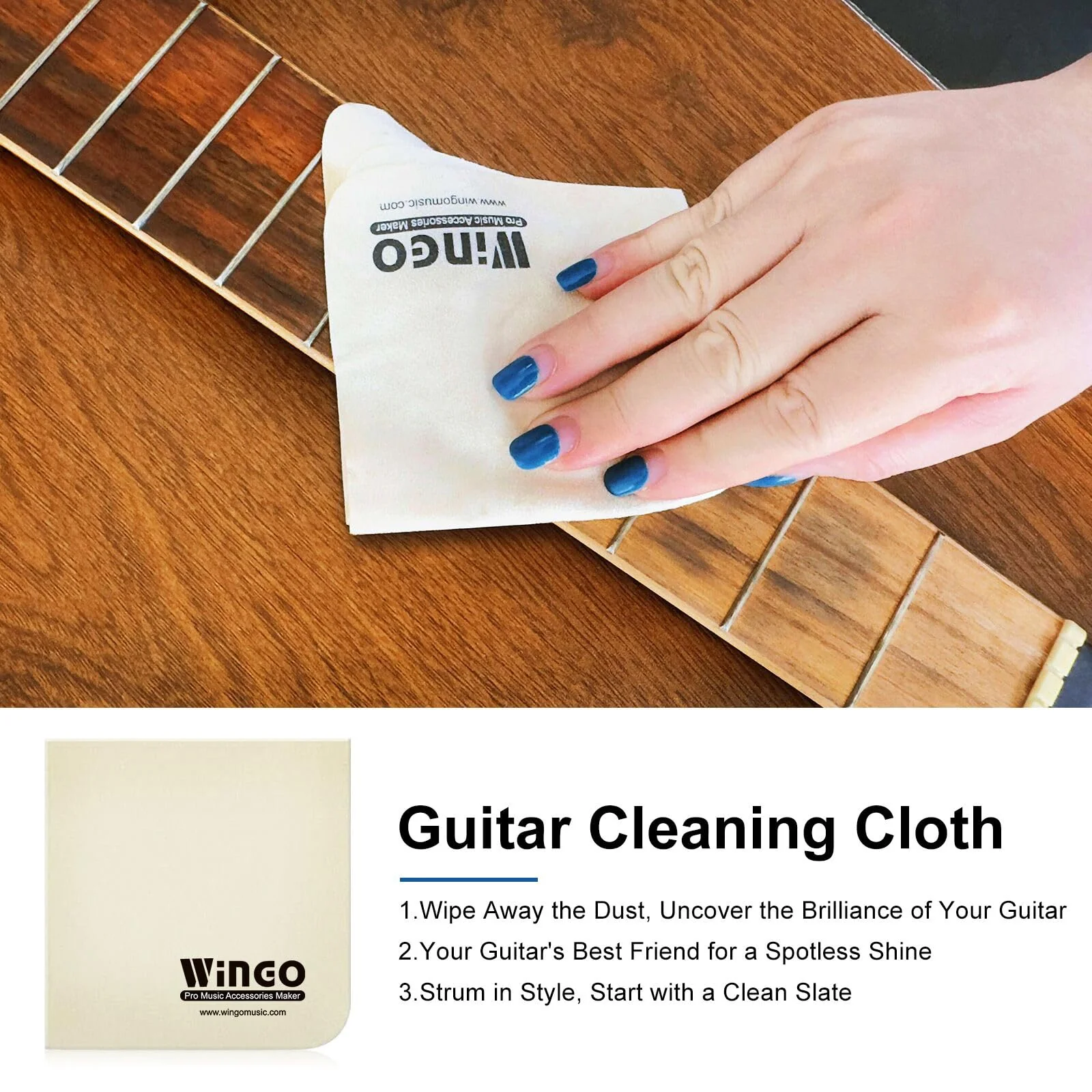 WINGO Guitar Cleaning and Care Kit, Polish and Cleaner, Fretboard Lemon oil, Guitar String-cleaner and Tool Brush, Cleaning Cloth & Brush for Guitar Cleaning and Maintenance. - Image 6