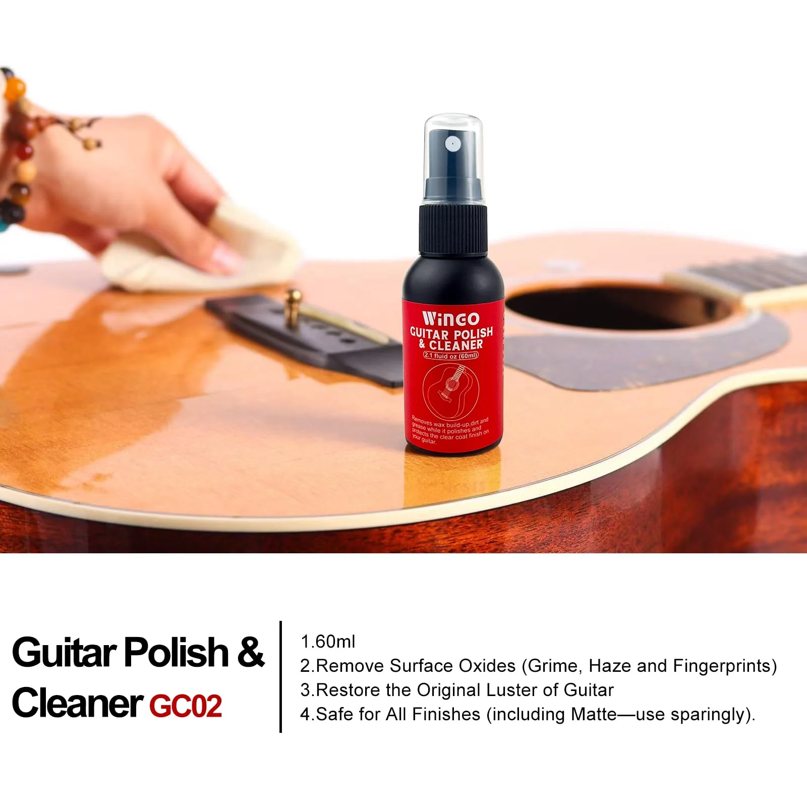 WINGO Guitar Cleaning and Care Kit, Polish and Cleaner, fretboard Lemon oil, Guitar String-cleaner, Cleaning cloth for guitar cleaning and maintenance - Image 3