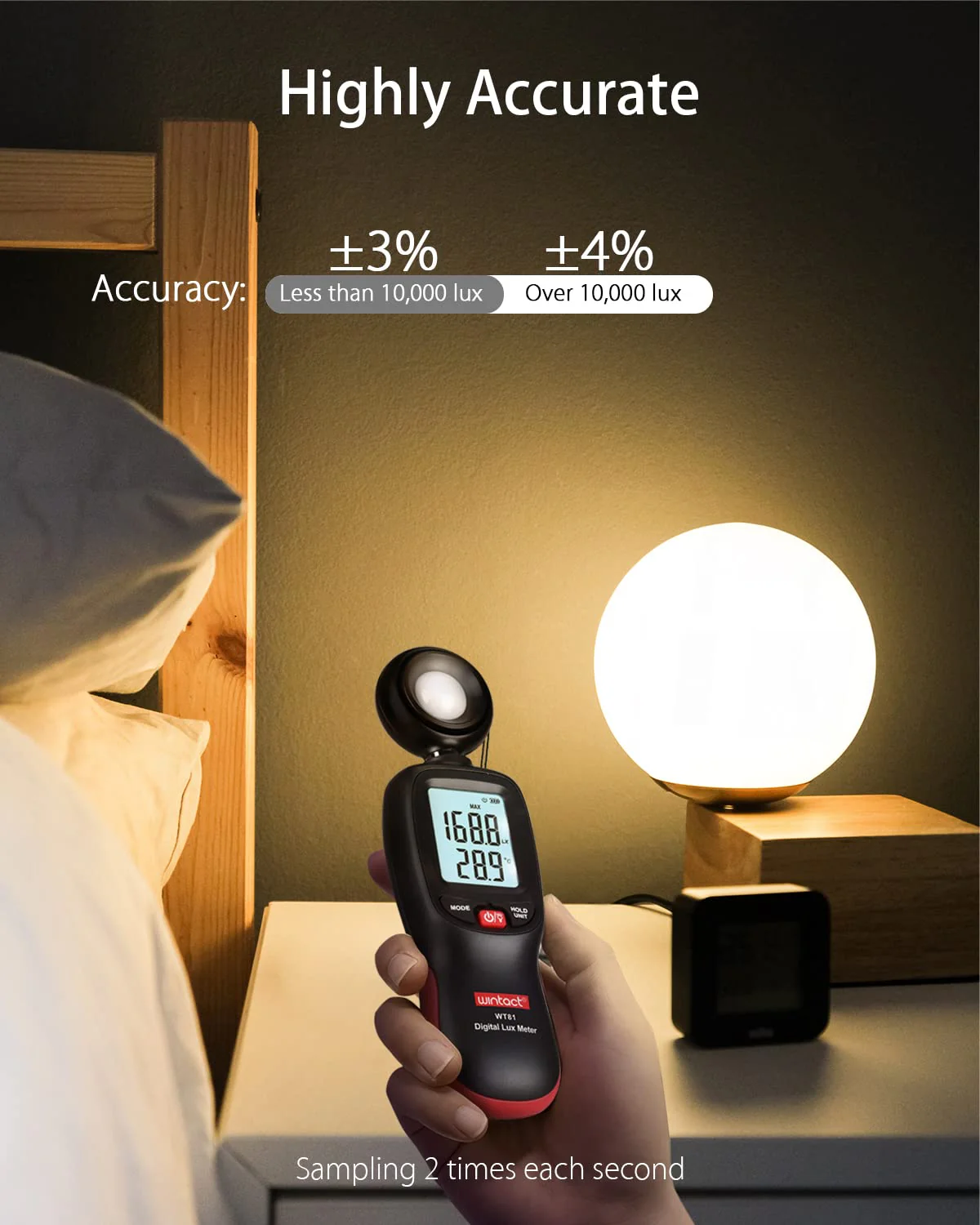 Wintact Digital Illuminance Light Meter Handheld with Thermometer Ambient, Lux Meter Range up to 200,000 Lux, Photometer Light Intensity Sense Test for Garden Indoor Plants LED Grow Light, Photography - Image 3