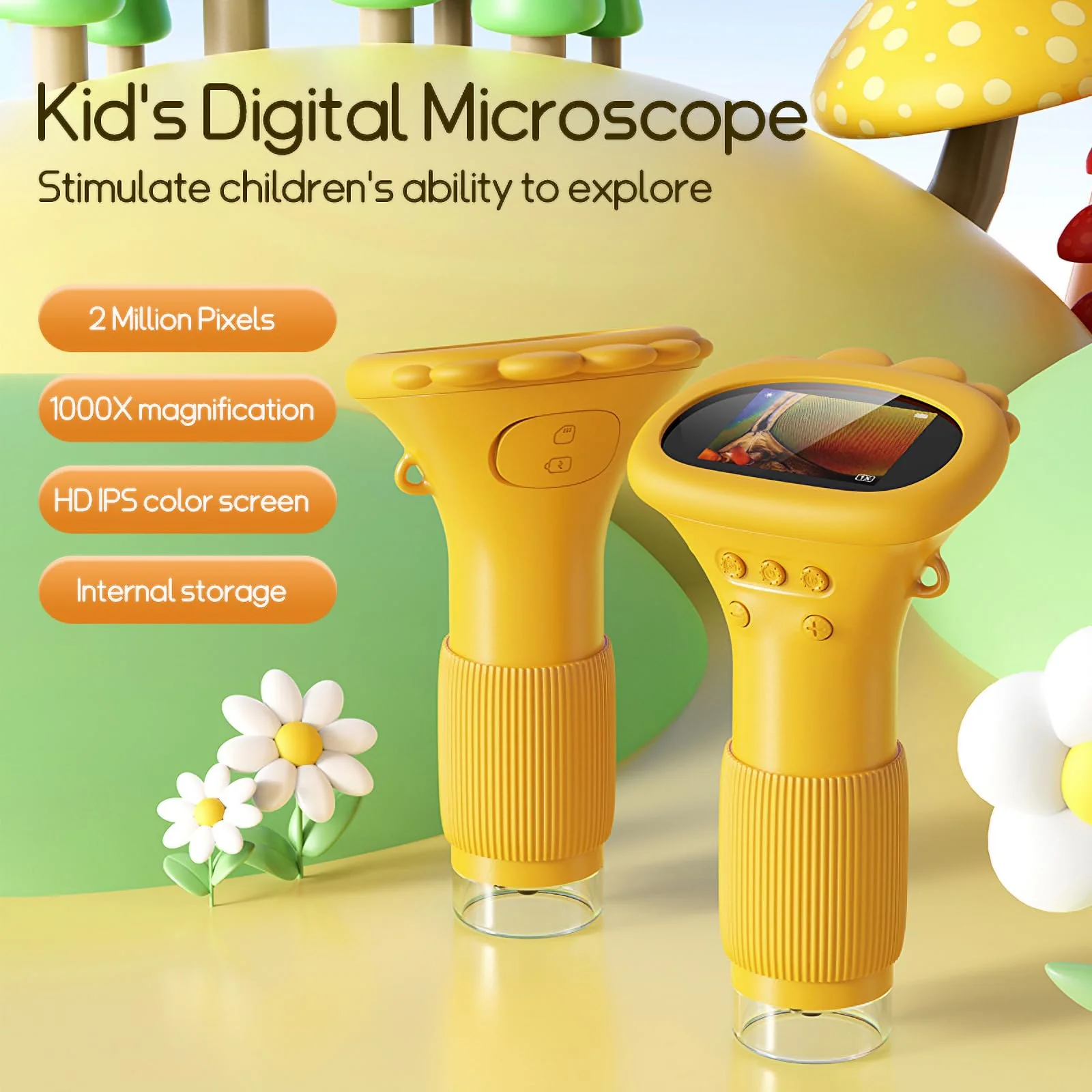 WINWEND Kids Microscope Pocket Microscope -1000X Portable Microscope for Kid | Photo and Video Mini Microscopes | 2'' Digital Little Scientist Microscopes for 3-10 Age Years Old Boys Girls Toys Gifts Orange - Image 3
