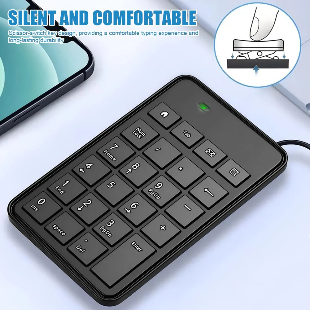 Wired 10-Key USB Keypad Number Pad – Portable Numeric Keypad Keyboard for Laptop, PC and Desktop | Computer Accessories Numpad for ChromeBook Surface Notebook MateBook - Essential Office Data Entry - Image 4