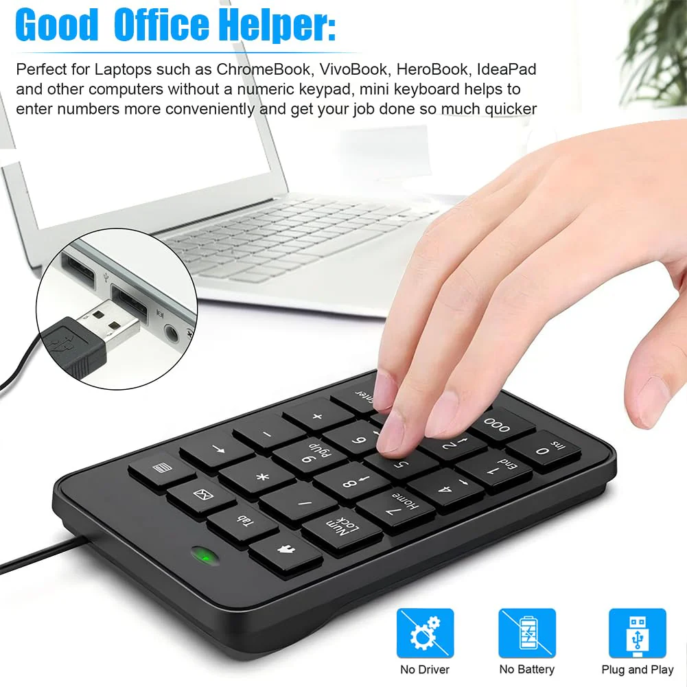 Wired 10-Key USB Keypad Number Pad – Portable Numeric Keypad Keyboard for Laptop, PC and Desktop | Computer Accessories Numpad for ChromeBook Surface Notebook MateBook - Essential Office Data Entry - Image 5