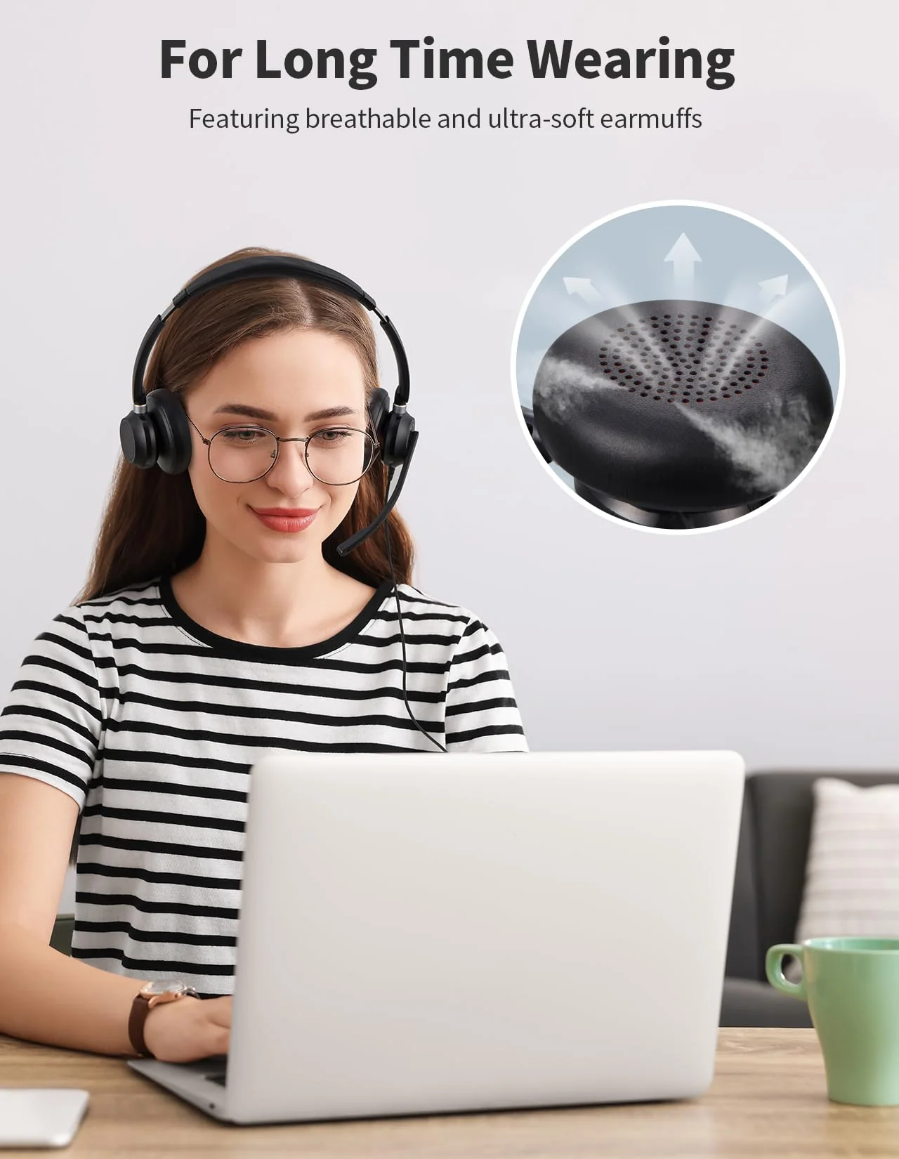 Wired Headphones with Microphone for PC, On-Ear Computer Laptop USB Headset with Noise Cancelling Microphone in-line Control for Home Office Online Class Skype Zoom, (3.5mm + USB) 1 Count - Image 4
