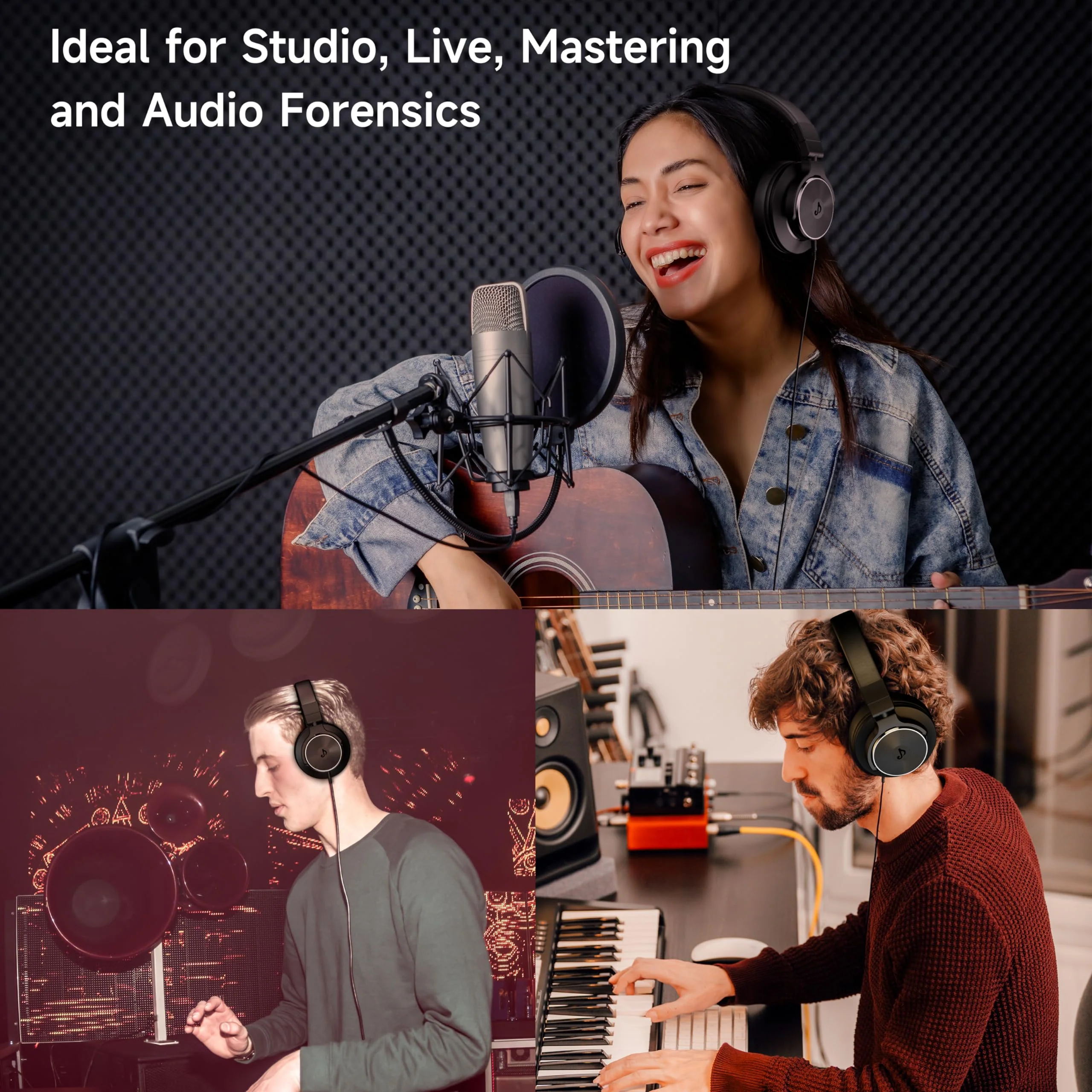 Wired Over Ear Headphones, Studio Monitor & Mixing DJ Headphones with 50mm Neodymium Drivers and 1/4 to 3.5mm Jack for Guitar AMP Podcast Piano Keyboard (Black) Black - Image 3