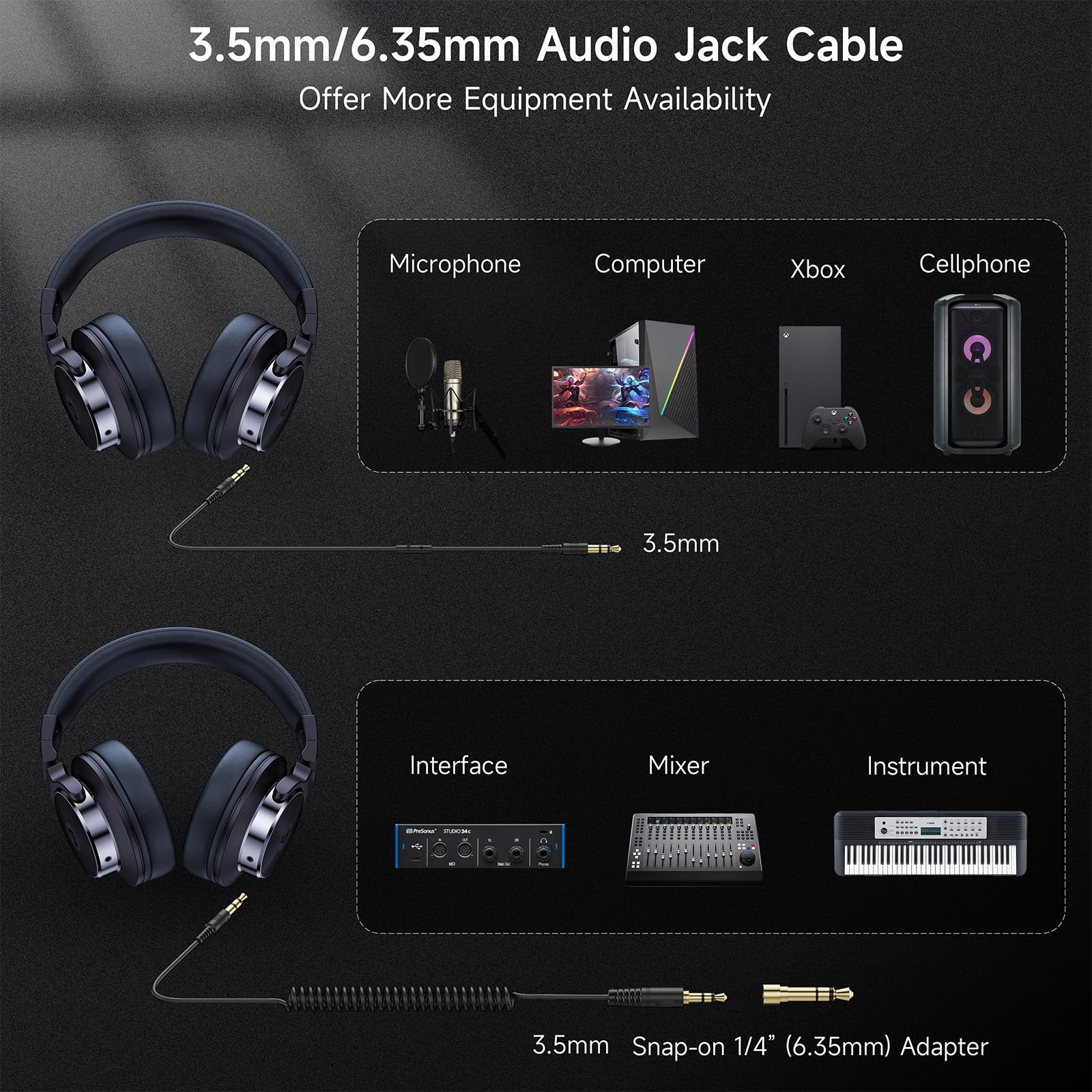 Wired Over Ear Headphones, Studio Monitor & Mixing DJ Headphones with 50mm Neodymium Drivers and 1/4 to 3.5mm Jack for Guitar AMP Podcast Piano Keyboard (Dark Blue) - Image 6