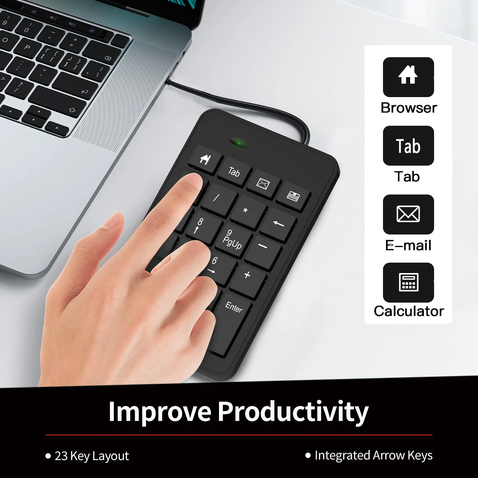 Wired USB C Number Pad - 23 Keys Type C Numeric Keypad Upgraded Version of 10 Key USB Keyboard Financial Accounting Numpad Compatible for Laptop, PC, MacBook, Notebook, Desktop,Surface Pro Wired-Typec - Image 2
