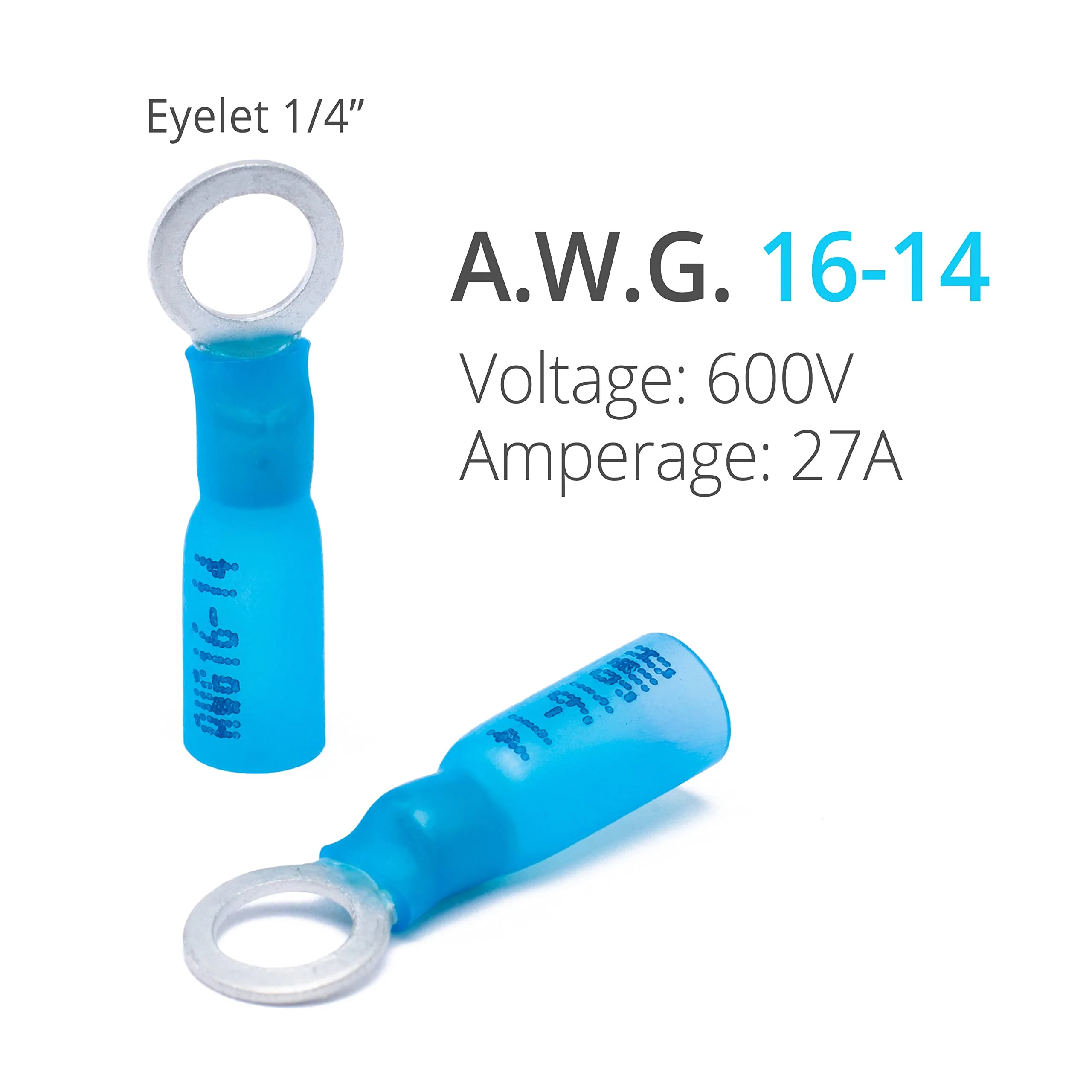 Wirefy 130 PCS Heat Shrink Ring Terminals 1/4" - a Resistant Ring Connectors - Eyelet Wire Connectors - Blue 16-14 AWG Ring 1/4" Blue 16-14 Gauge - Image 2