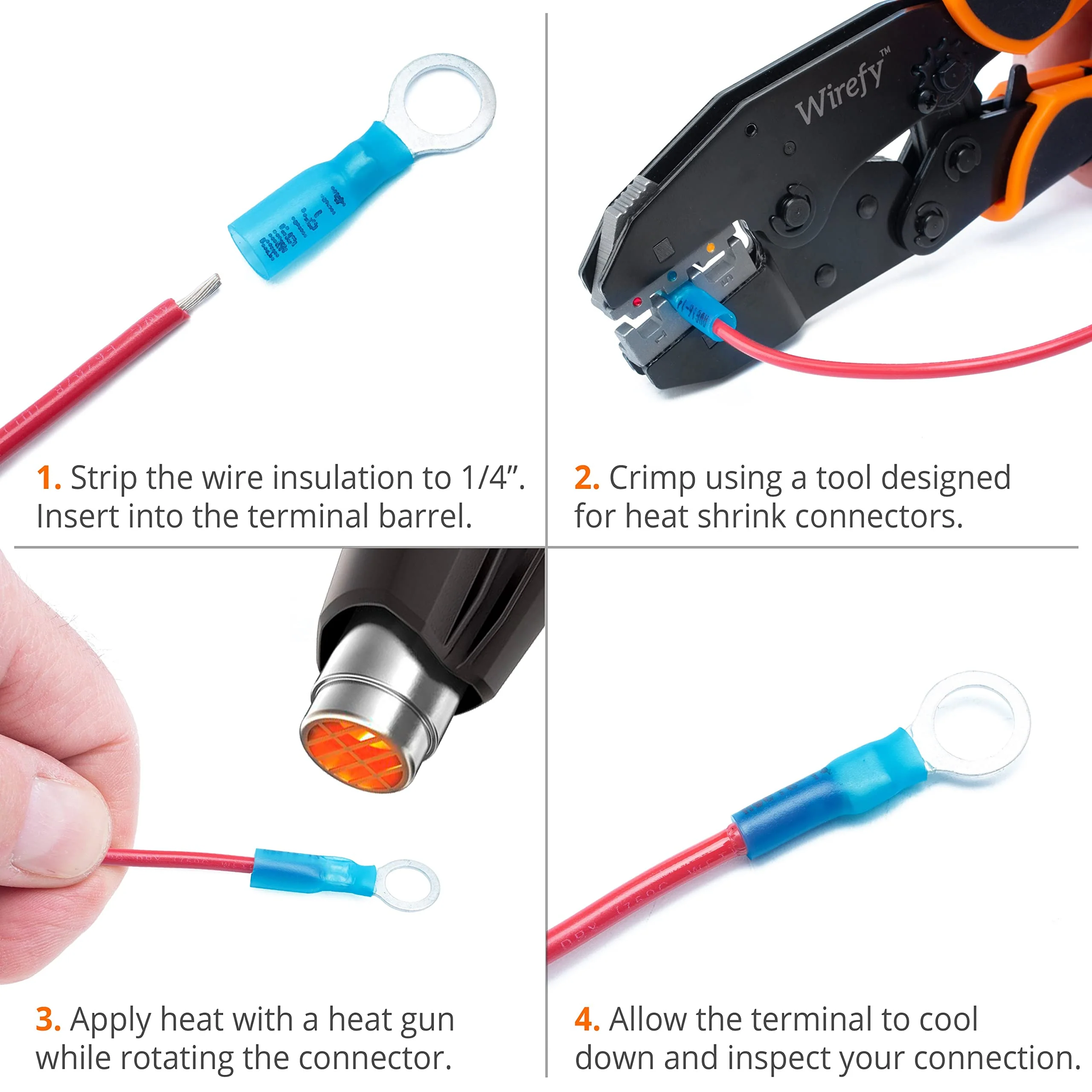 Wirefy 130 PCS Heat Shrink Ring Terminals 1/4" - a Resistant Ring Connectors - Eyelet Wire Connectors - Blue 16-14 AWG Ring 1/4" Blue 16-14 Gauge - Image 7