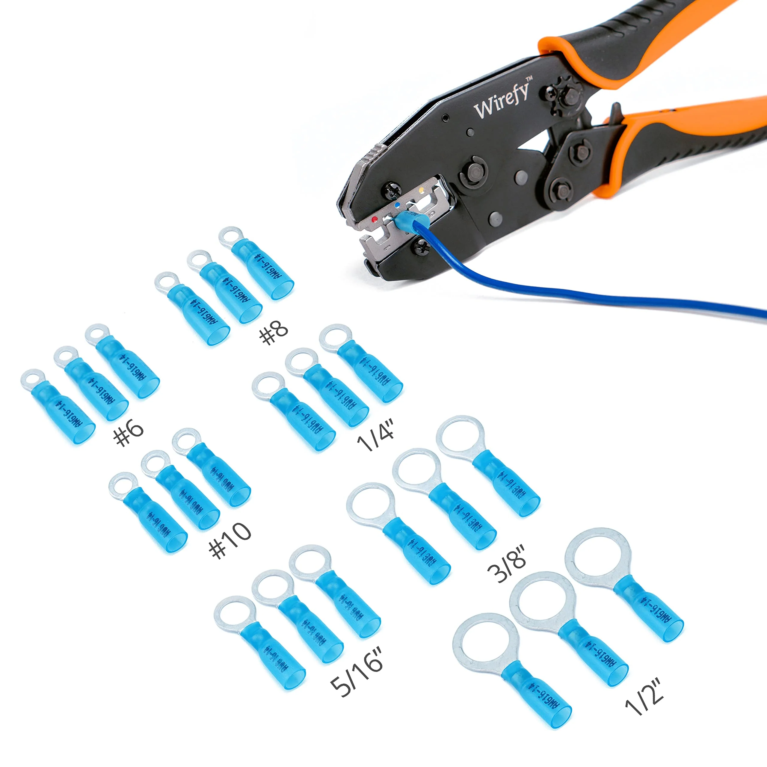 Wirefy 130 PCS Heat Shrink Ring Terminals 1/4" - a Resistant Ring Connectors - Eyelet Wire Connectors - Blue 16-14 AWG Ring 1/4" Blue 16-14 Gauge - Image 8