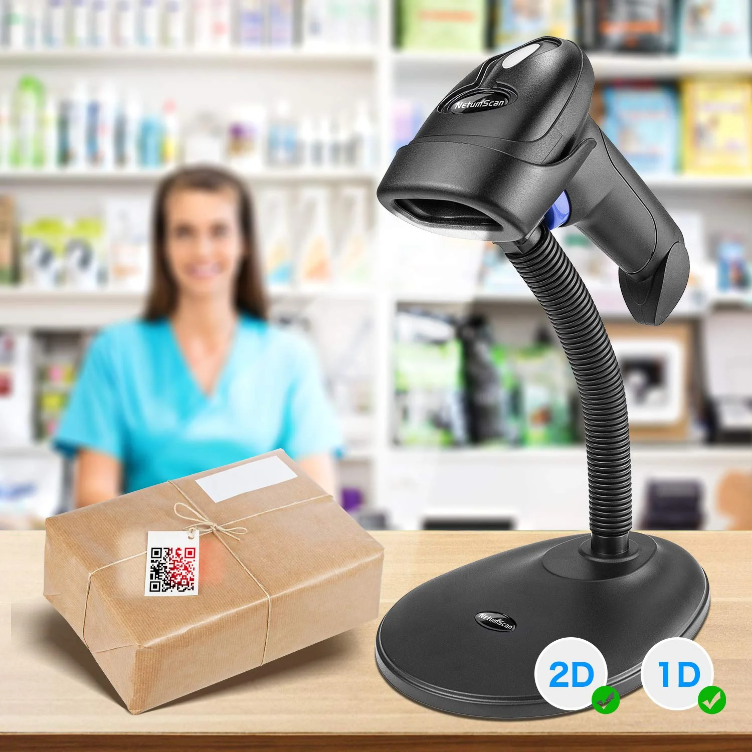 Wireless 1D 2D Barcode Scanner with Stand, NetumScan Portable Automatic QR Code Scanner Supports Screen Scan Handheld CMOS Image Bar Code Reader with USB Receiver for Warehouse POS and Computer 1D & 2D Barcode Scanner - Image 7