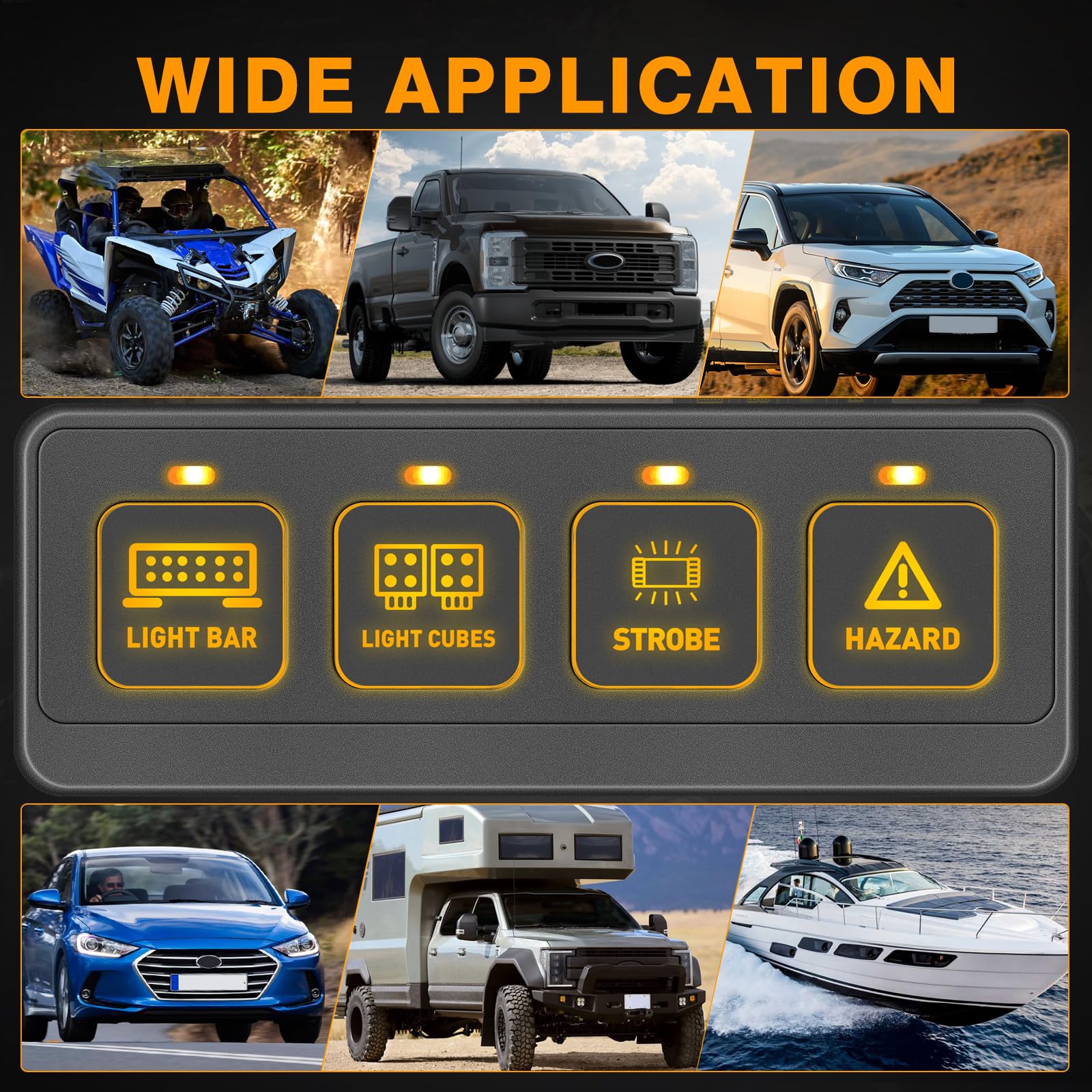 Wireless 4 Gang Switch Panel, Muto-Beam Multifunction Remote Control Switch Panel Auxiliary Universal Circuit Control Box with 4 Modes Strobe Memory Relay System for Truck SXS UTV ATV Car RV Boat wireless 4 gang - Image 3
