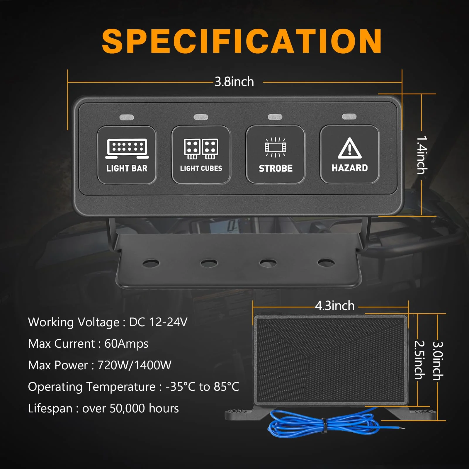 Wireless 4 Gang Switch Panel, Muto-Beam Multifunction Remote Control Switch Panel Auxiliary Universal Circuit Control Box with 4 Modes Strobe Memory Relay System for Truck SXS UTV ATV Car RV Boat wireless 4 gang - Image 7