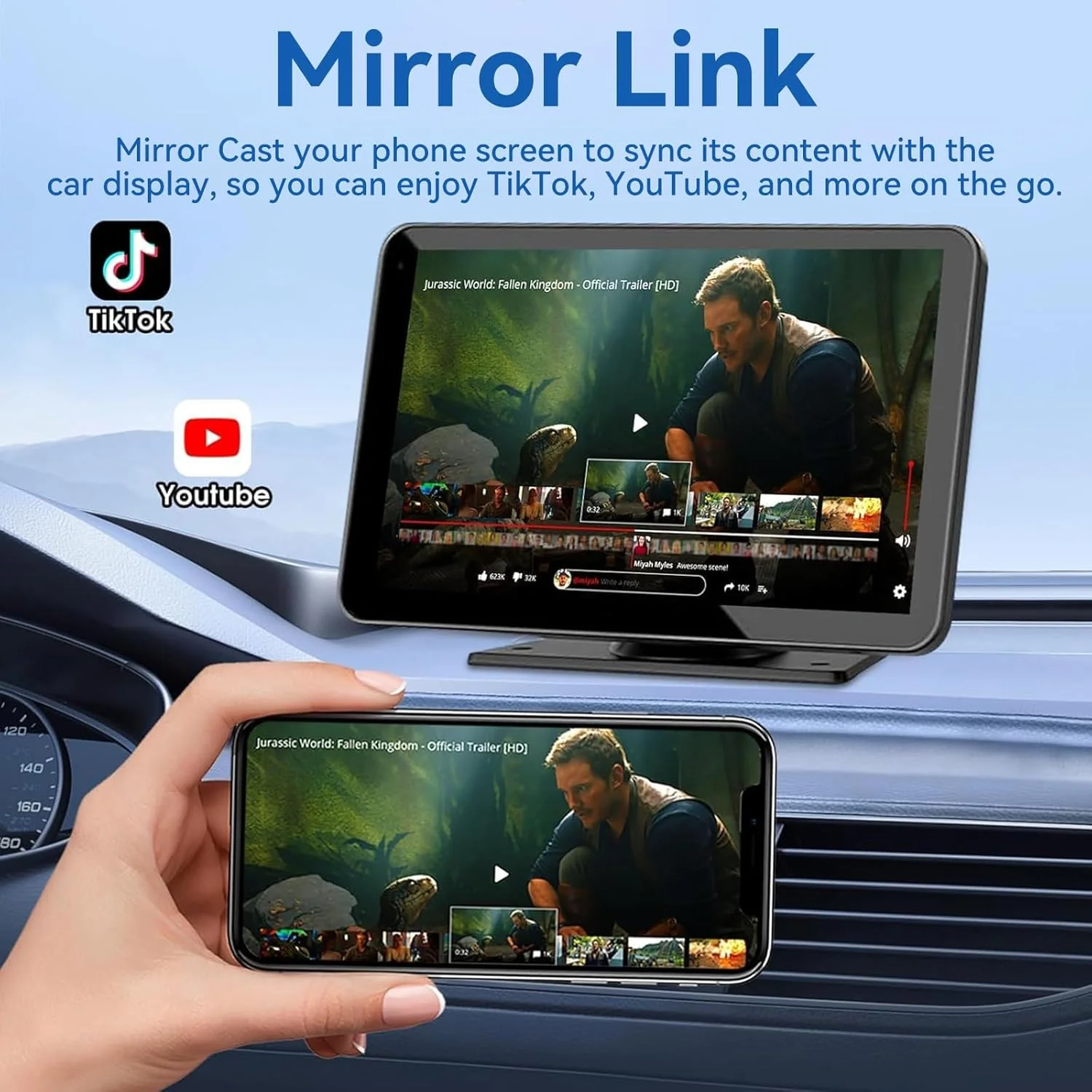 Wireless Apple Carplay Screen for Car, 7" HD Touchscreen with Portable Apple Carplay & Android Auto Car Stereo with Backup Camera, GPS Navigation/Mirror Link/Voice Control/Bluetooth 7inches - Image 2