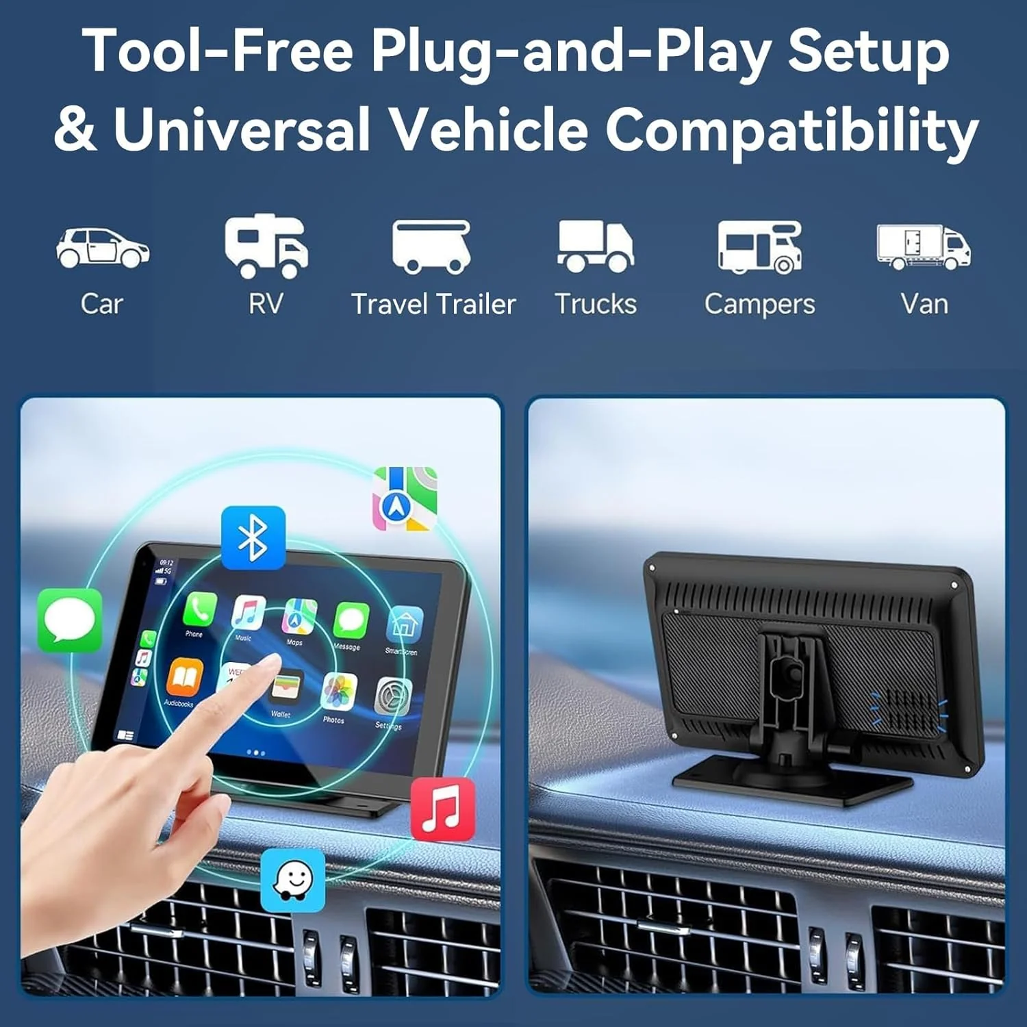 Wireless Apple Carplay Screen for Car, 7" HD Touchscreen with Portable Apple Carplay & Android Auto Car Stereo with Backup Camera, GPS Navigation/Mirror Link/Voice Control/Bluetooth 7inches - Image 5
