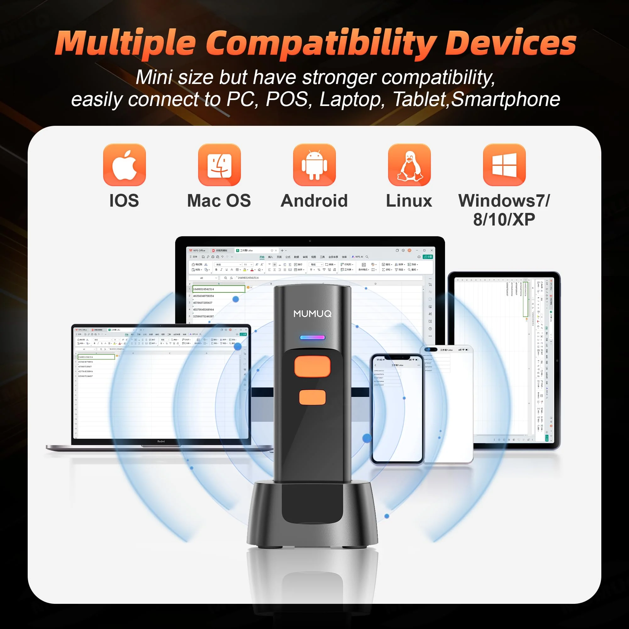 Wireless Barcode Scanner Mini Bluetooth 1D 2D QR Bar Code Scanner 3-in-1 Bluetooth & 2.4G & USB Wire Barcode Reader Compatible with Windows Android iOS Tablet PC (with Charging Dock) - Image 8