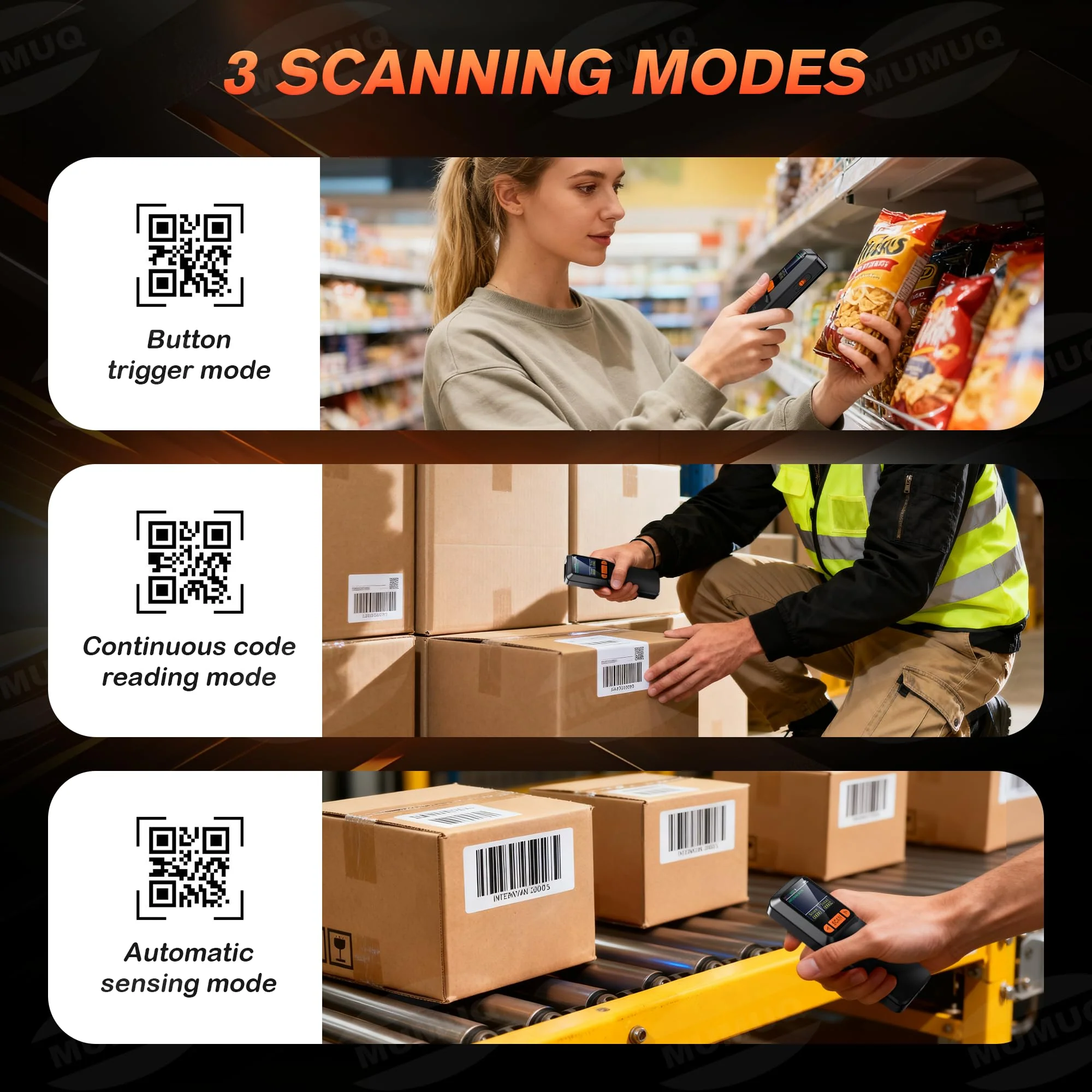 Wireless Barcode Scanner Mini Bluetooth 1D 2D QR Bar Code Scanner 3-in-1 Bluetooth & 2.4G & USB Wire Barcode Reader Compatible with Windows Android iOS Tablet PC (with LCD Screen) - Image 3