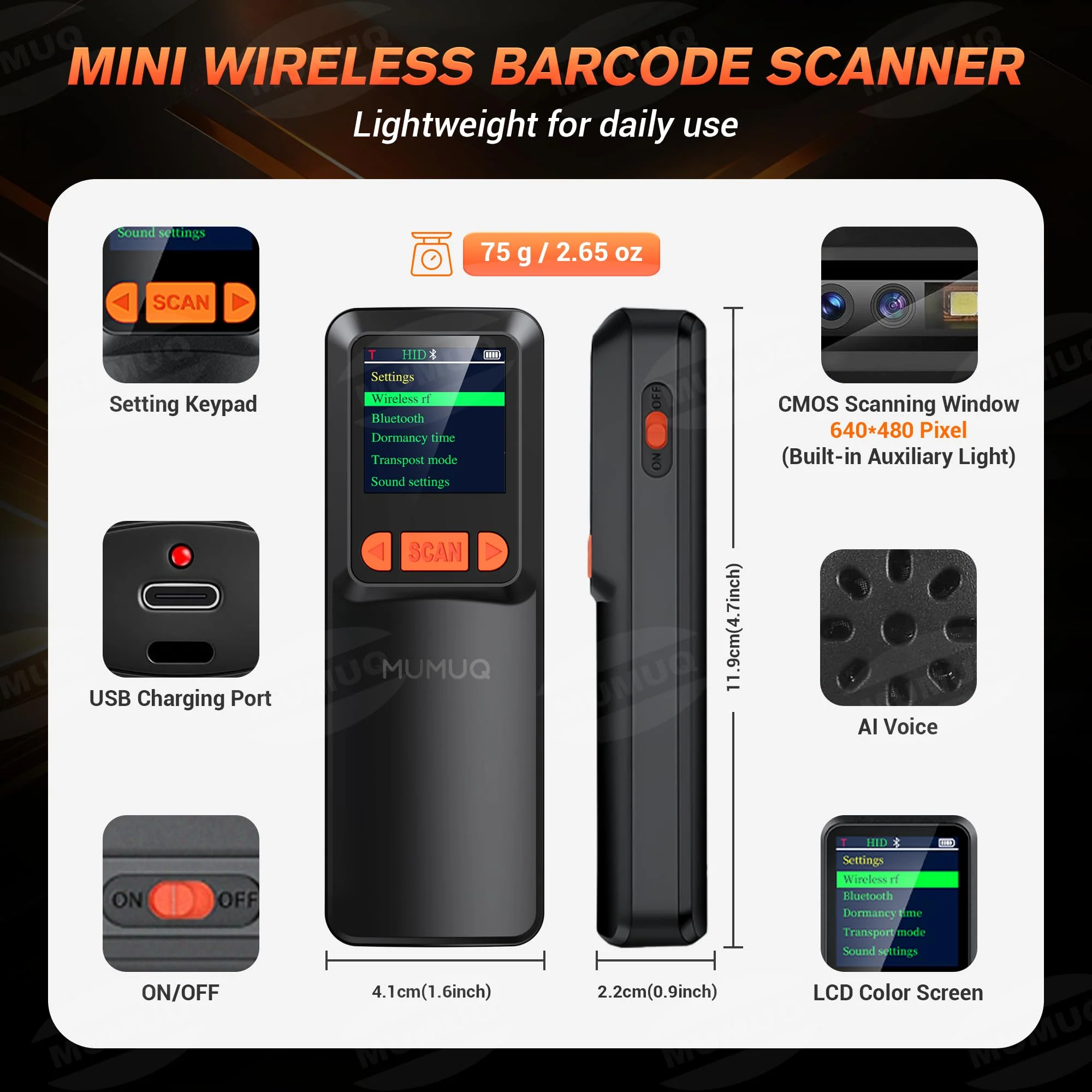 Wireless Barcode Scanner Mini Bluetooth 1D 2D QR Bar Code Scanner 3-in-1 Bluetooth & 2.4G & USB Wire Barcode Reader Compatible with Windows Android iOS Tablet PC (with LCD Screen) - Image 5