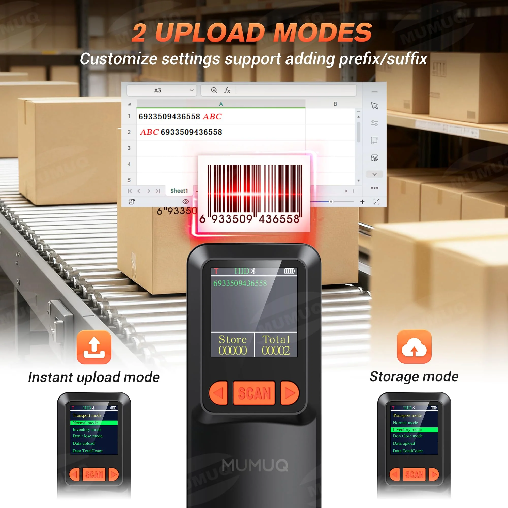 Wireless Barcode Scanner Mini Bluetooth 1D 2D QR Bar Code Scanner 3-in-1 Bluetooth & 2.4G & USB Wire Barcode Reader Compatible with Windows Android iOS Tablet PC (with LCD Screen) - Image 7