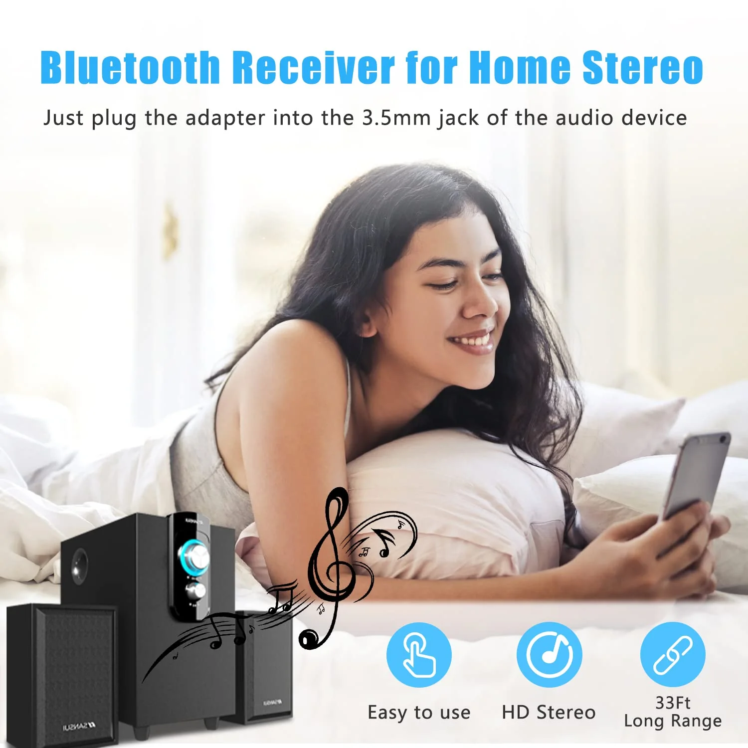 Wireless Bluetooth Aux Adapter, Mini Portable 3.5mm Bluetooth Aux Receiver for Car, Headphones, Home Stereo Music System (Black) - Image 4